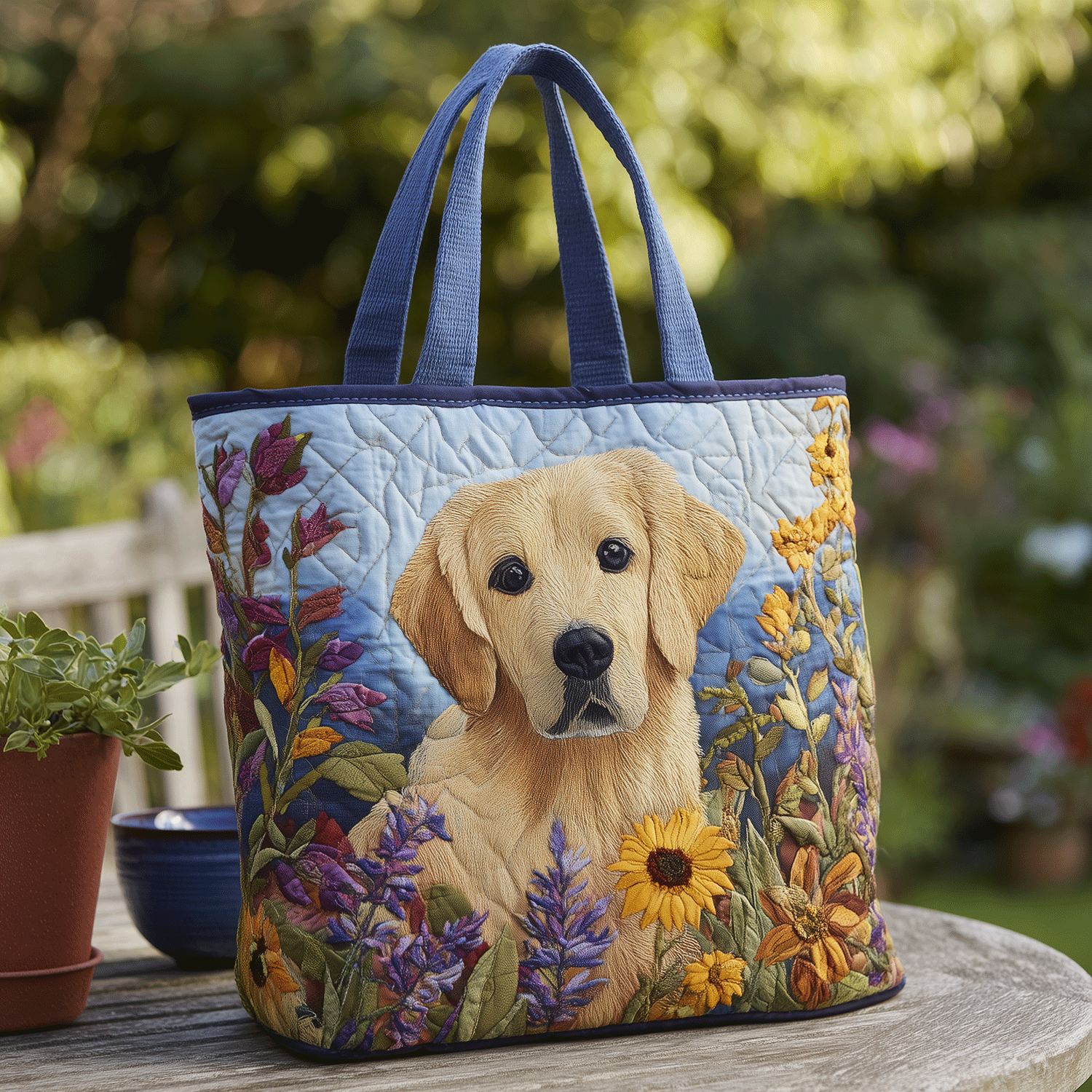 Floral Retriever Quilted Tote Bag Perfect Tote Bag Best Mother's Day From For Husband