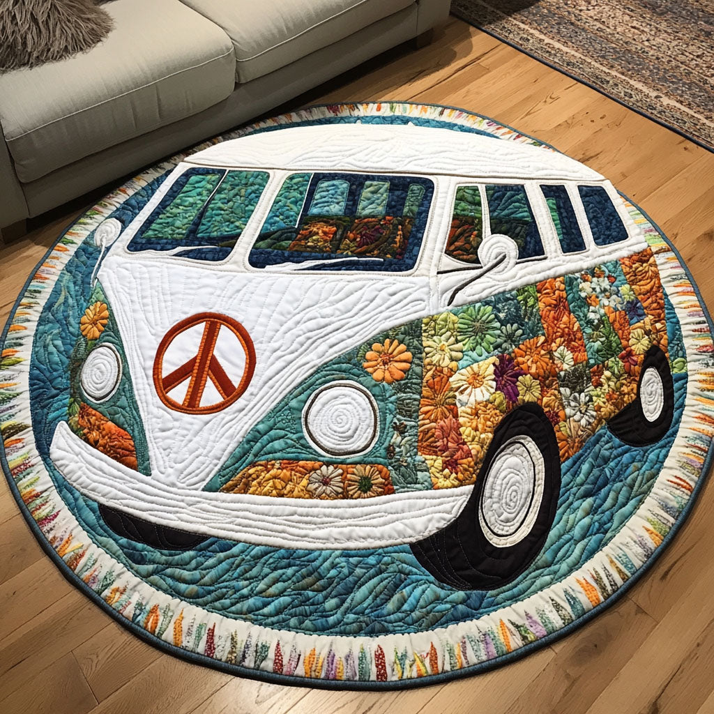 Floral Retro Van Quilted Round Mat Home Decor Holiday Gifts For Mom