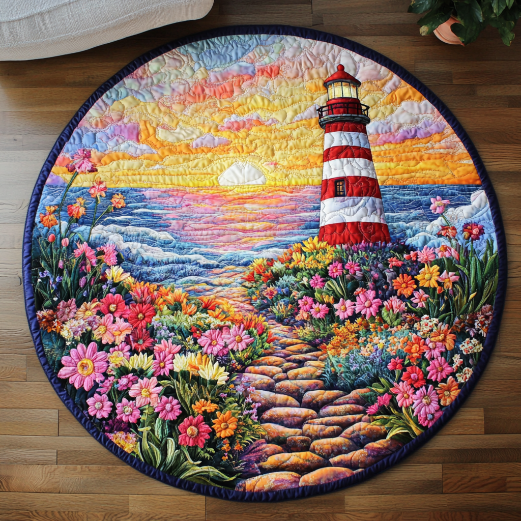 Floral Shore Quilted Round Mat Lounge Room Decor Ideas Birthday Gift For Beach Lover