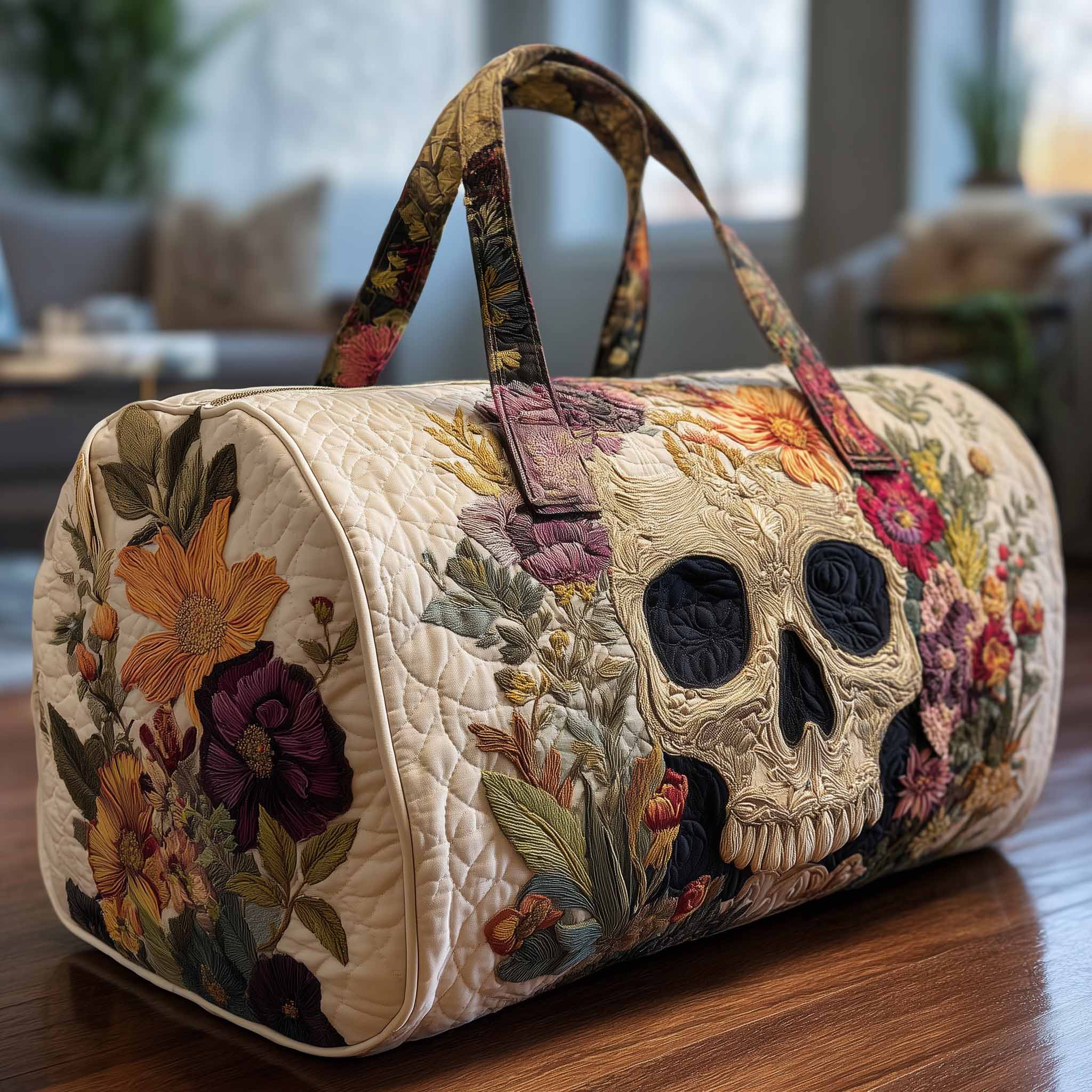 Floral Skull Quilted Duffle Bag Best Duffel Bag For Women Mother's Day Delivery