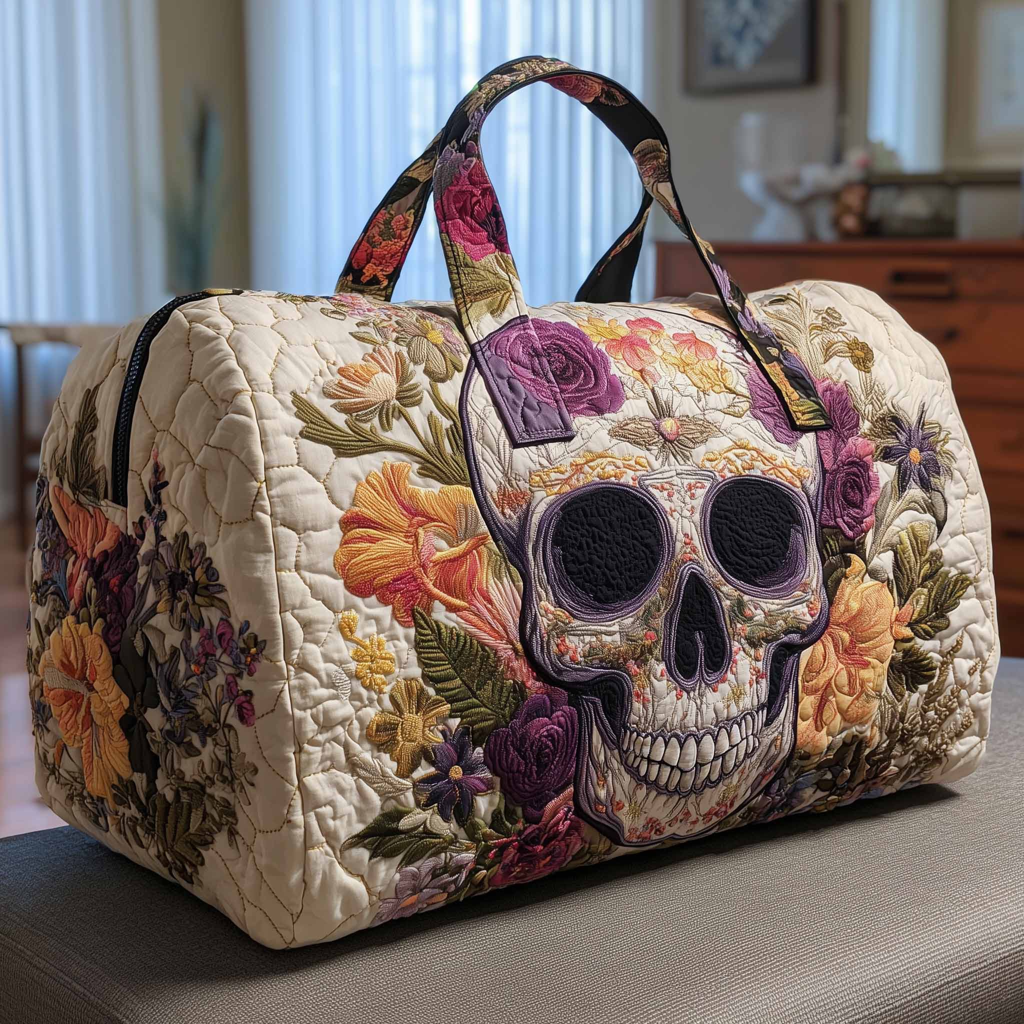 Floral Skull Quilted Duffle Bag Quilted Gym Bag Present Ideas For Mom