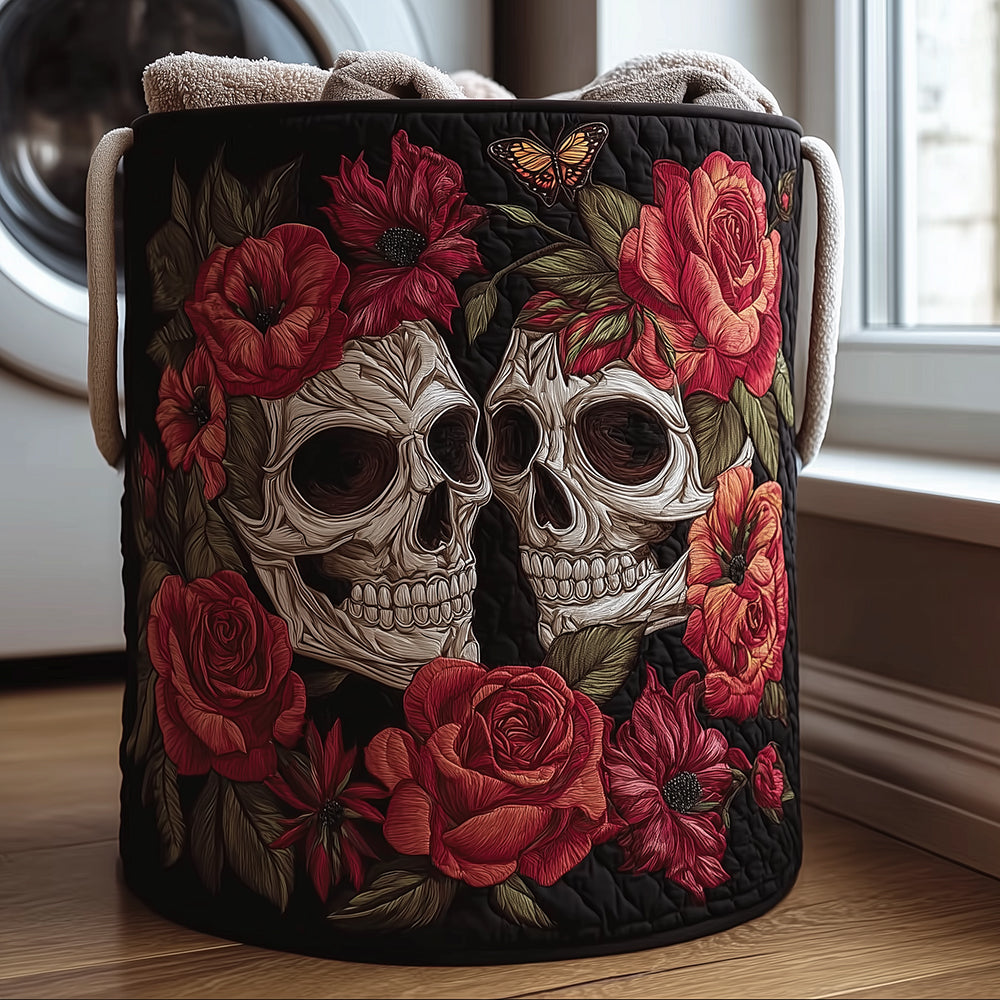 Floral Skull Quilted Laundry Basket Best Clothes Hamper Day Of The Dead Gifts For Dad