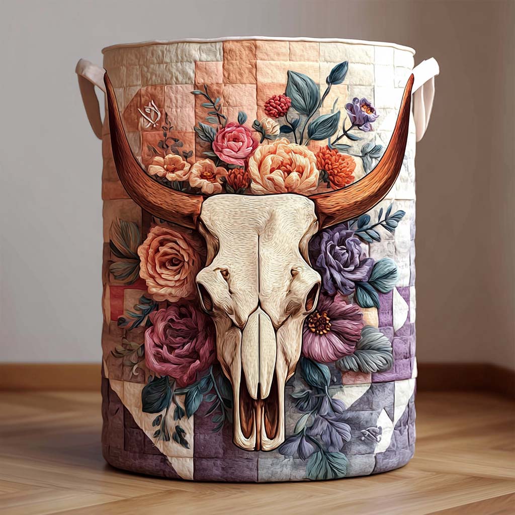 Floral Skull Quilted Laundry Basket Home Decor Items Christmas Gifts For Grandparents