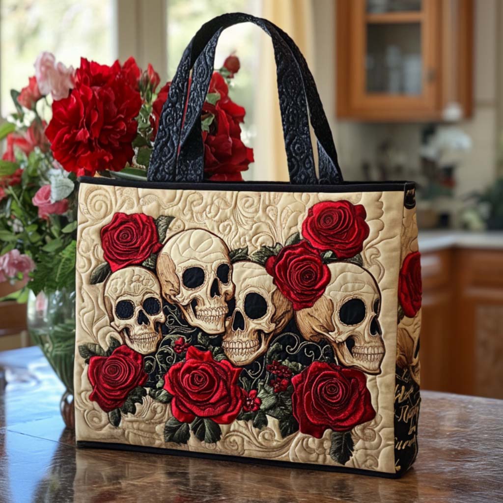 Floral Skull Quilted Tote Bag Best Handbag For Everyday Use Mother's Day Gifts For Grandma