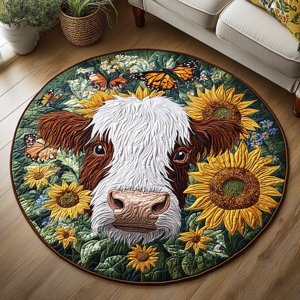 Floral Steer Quilted Round Mat Home And Decor Good Gifts For Farmers