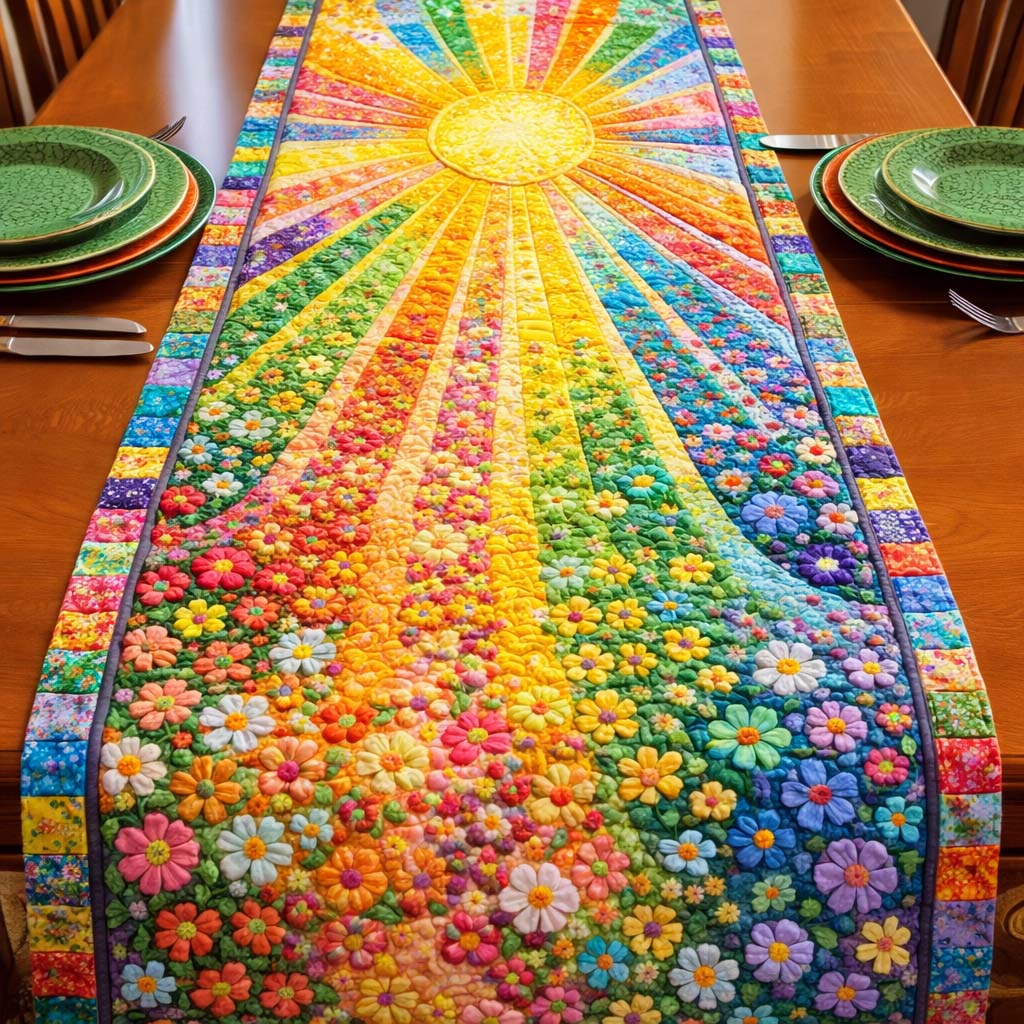 Floral Sunburst Quilted Table Runner Dining Room Table Toppers Moms Day Gifts