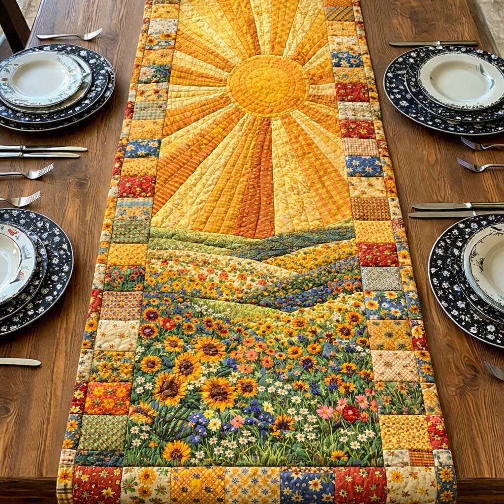 Floral Sunburst Quilted Table Runner Unusual Table Runners Birthday Gift Ideas For Mother
