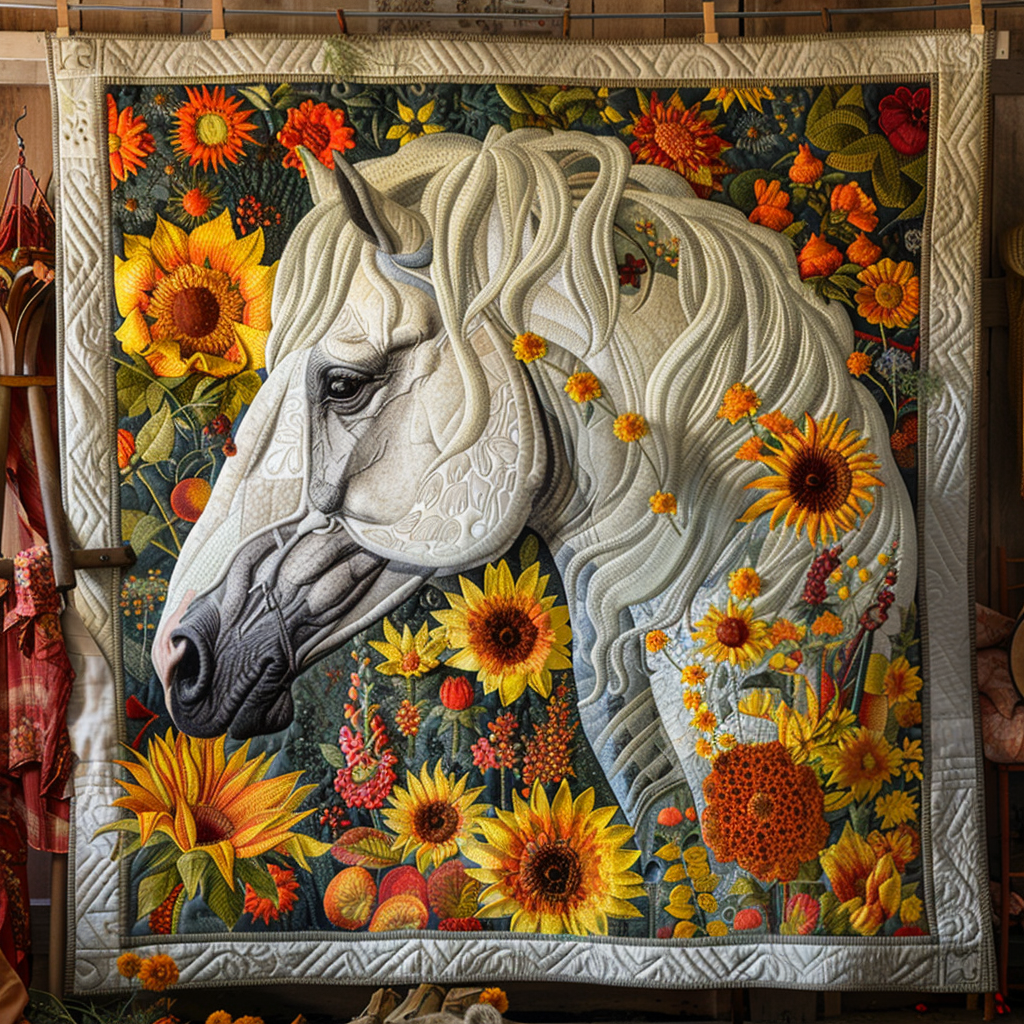 Floral Sunflower Horse Quilted Blanket Nice Bedding Sets Special Birthday Gifts For Dad