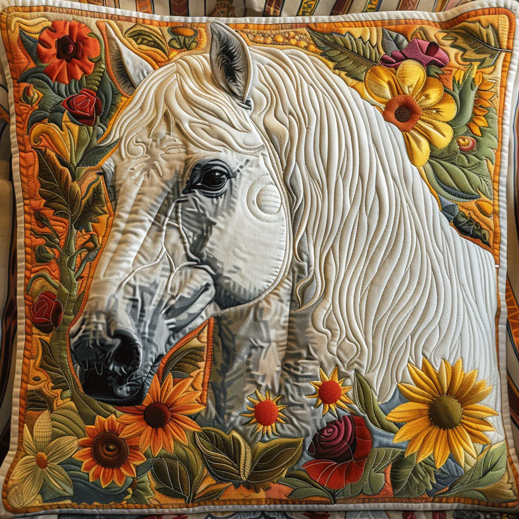 Floral Sunflower Horse Quilted Pillow Case Sofa Pillow Cover Best Presents For House Lover