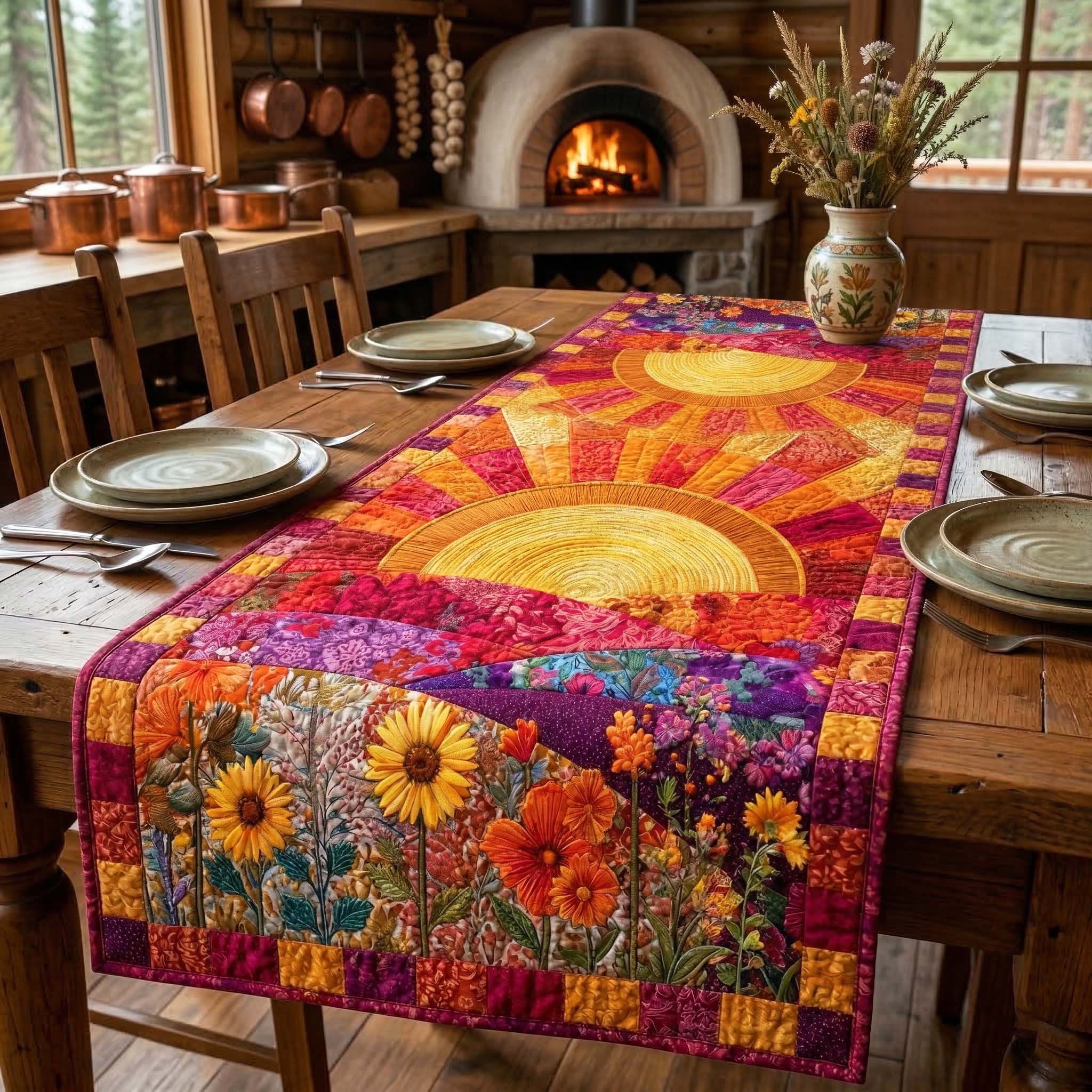 Floral Sunset Quilted Table Runner Dining Room Table Decor Ideas Last Minute Birthday Gifts For Mom