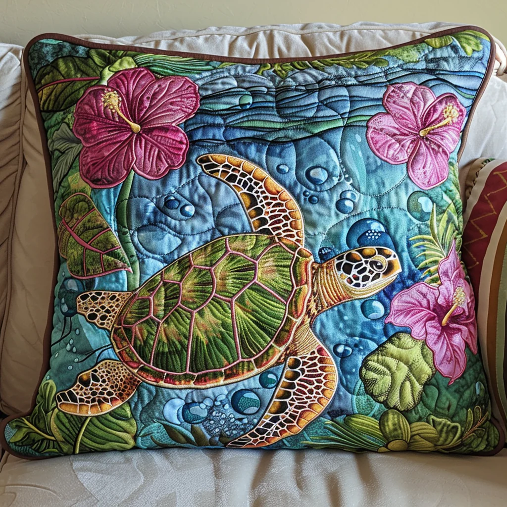 Floral Turtle Serenity Quilted Pillow Case Sofa Pillow Cover Best Presents For Turtle Lover