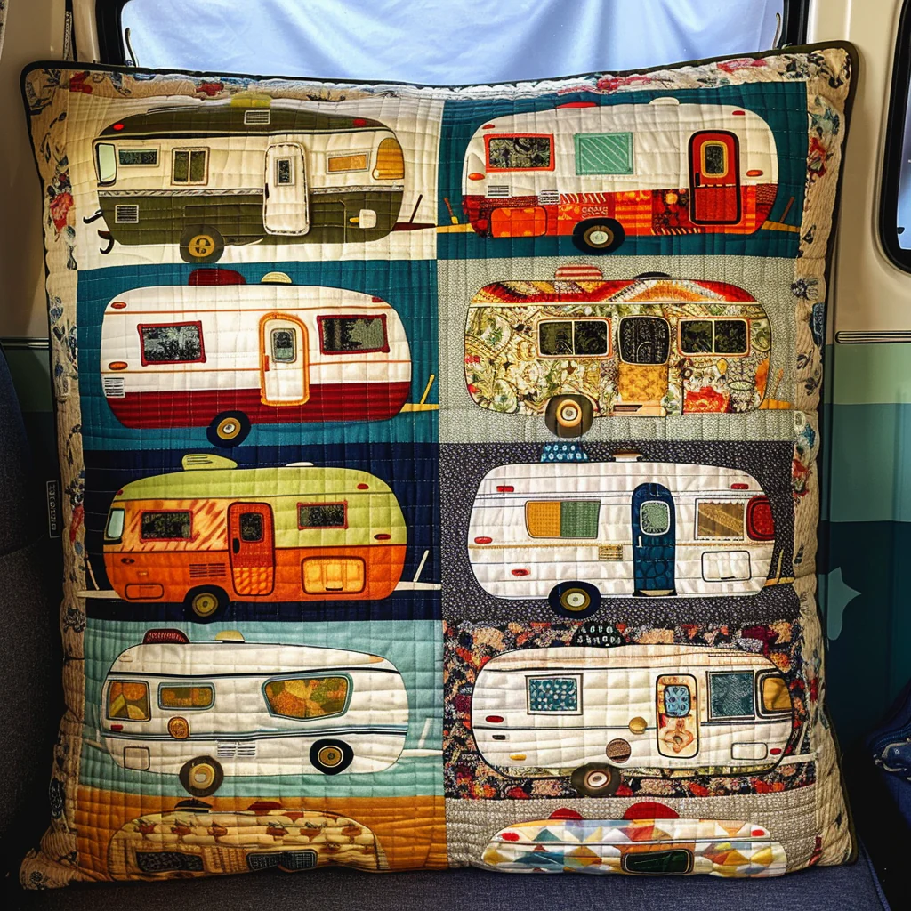 Floral Vintage Caravans Quilted Pillow Case Sofa Pillow Cover Best Presents For Him