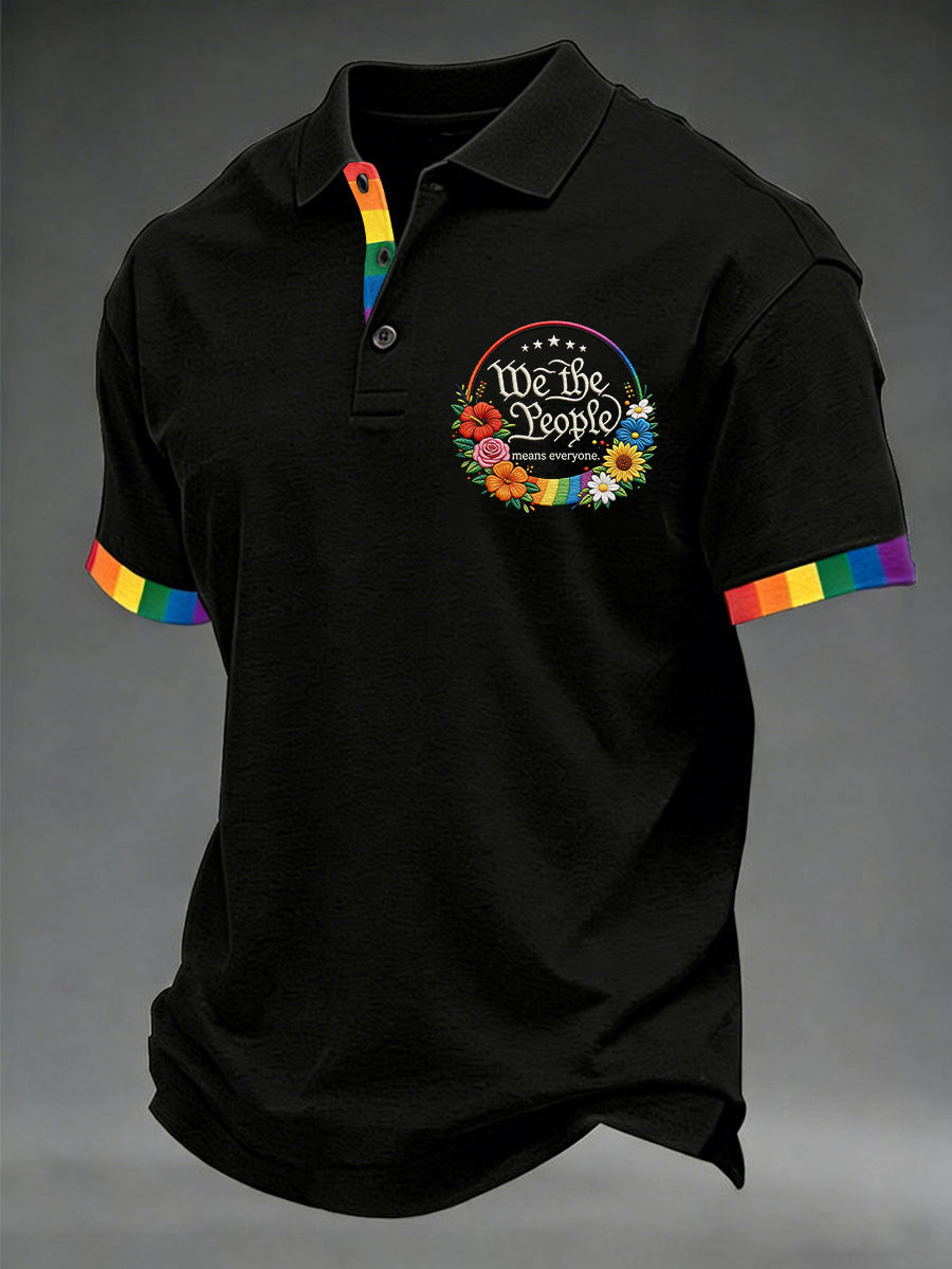 Floral We The People Polo Shirt Rainbow Flower Pride Merch Gift For Nature Lovers - Image 2