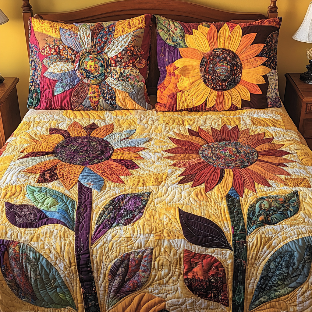 Floral Whimsy Quilted Bedding Set Bed Decor Ideas Sunflower Birthday Gifts