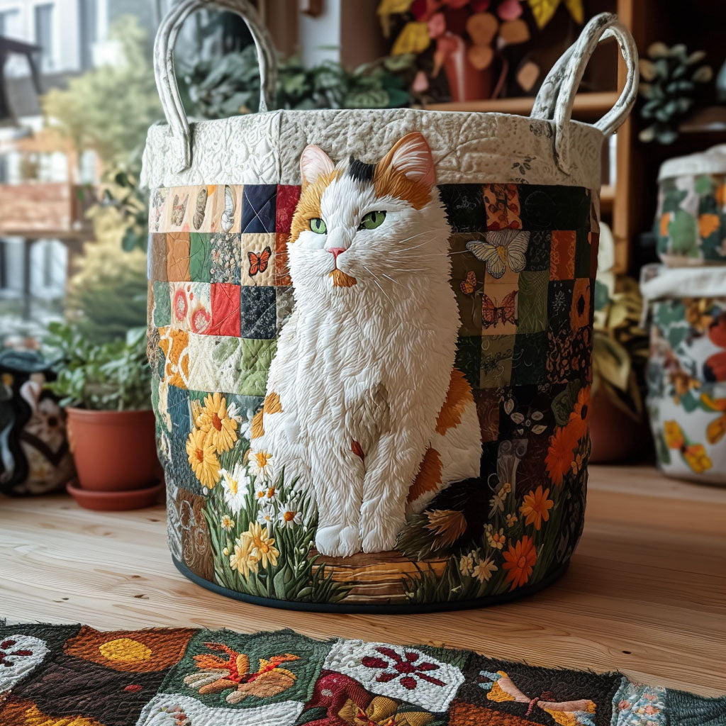 Floral Whiskers Quilted Laundry Basket Best Clothes Hamper Cat Presents For Cat Lovers