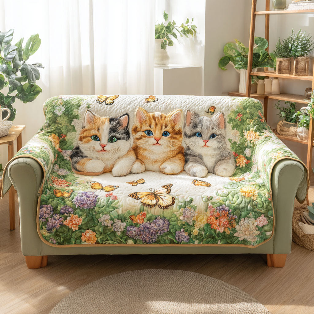 Floral Whiskers Quilted Sofa Cover Couch Protector Black Cat Gifts For Her