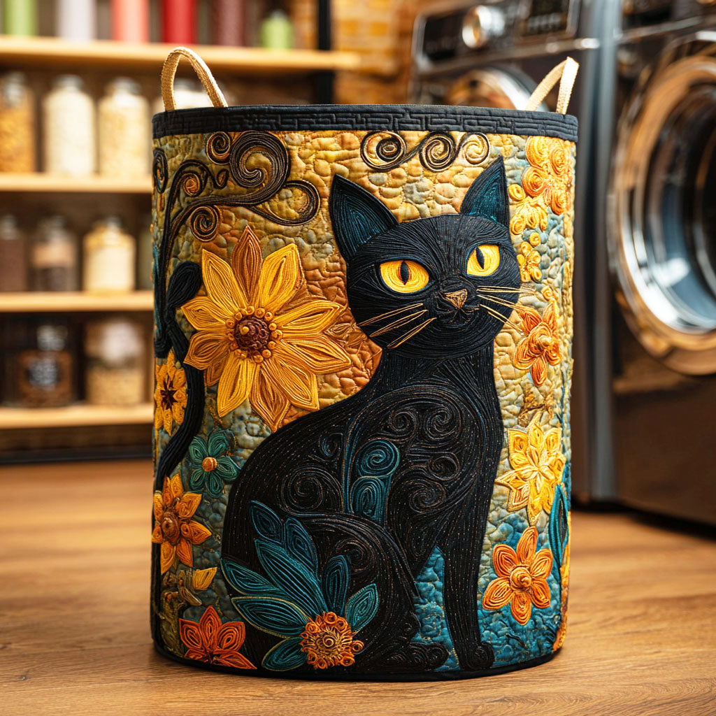Floral Whisper Quilted Laundry Basket Foldable Hamper Present For Someone Who Loves Cats