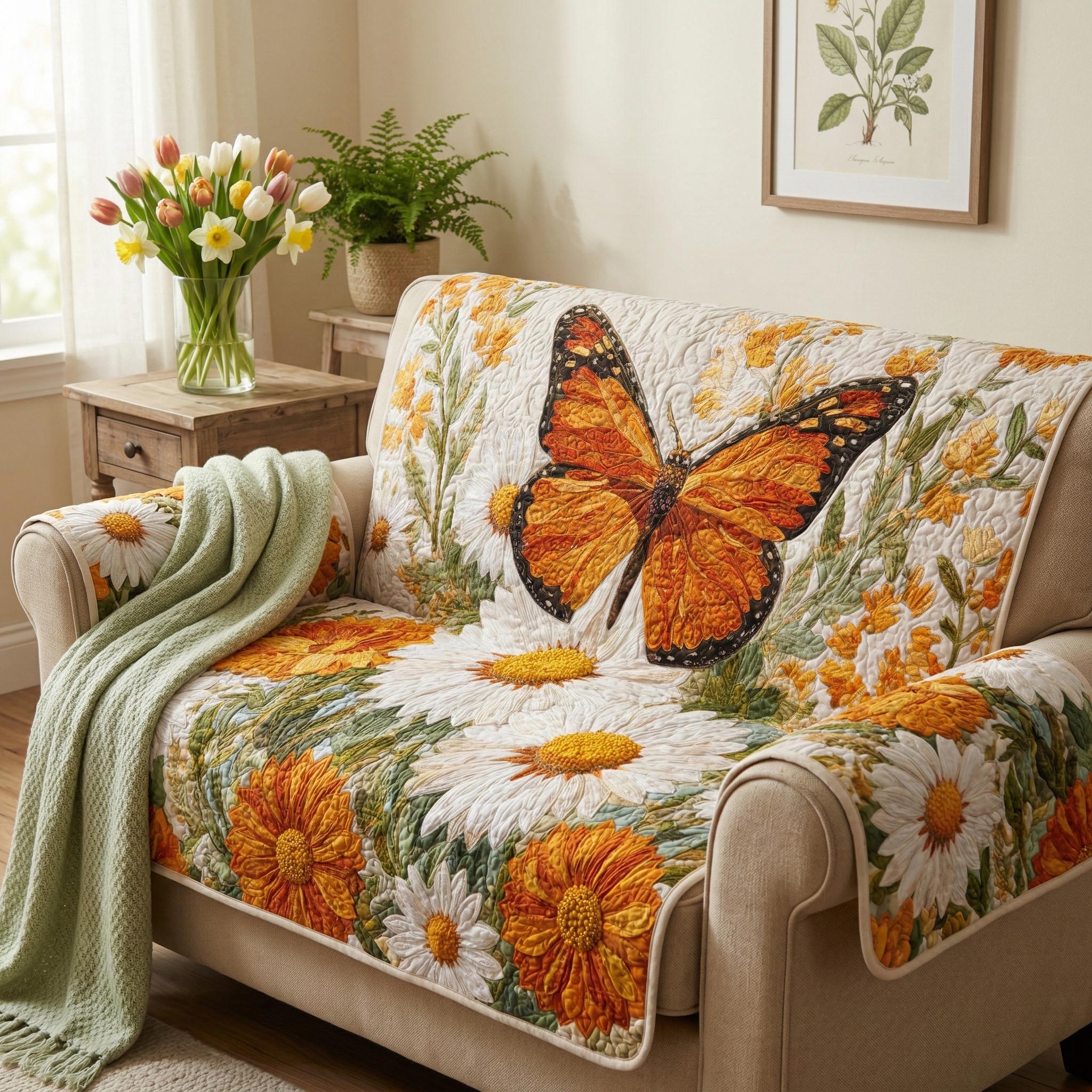 Floral Whispers Quilted Sofa Cover Large Couch Cover Butterfly Presents