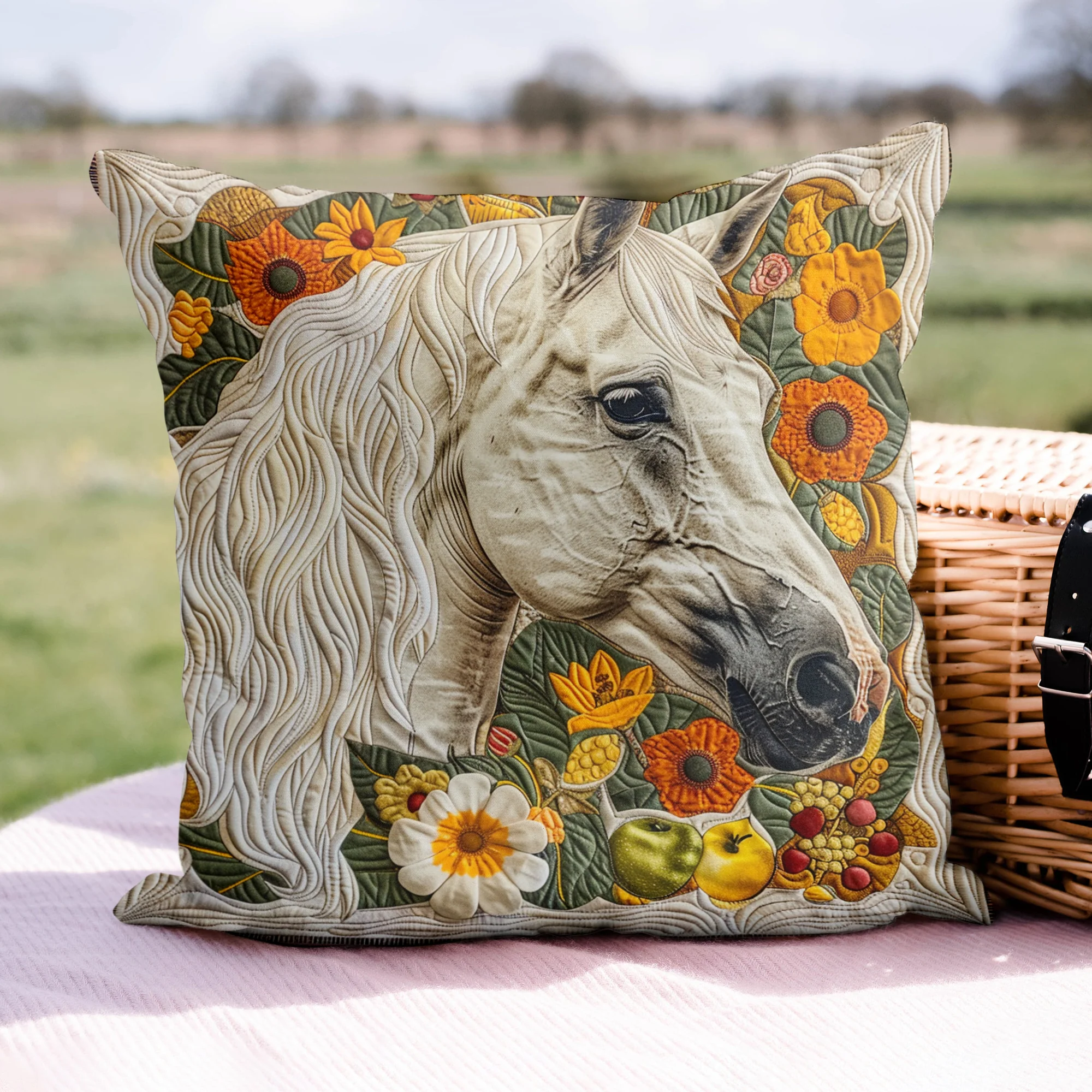 Floral White Horse Dream Quilted Pillow Case Sofa Pillow Cover Best Presents For Dad