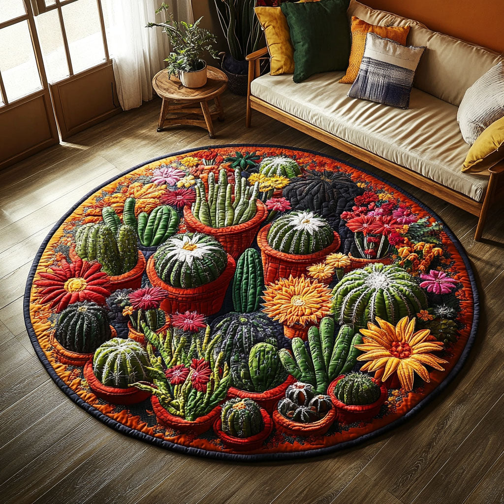 Flourishing Cactus Haven Quilted Round Mat Home Decor Shop Mothers Day Gift For Sister