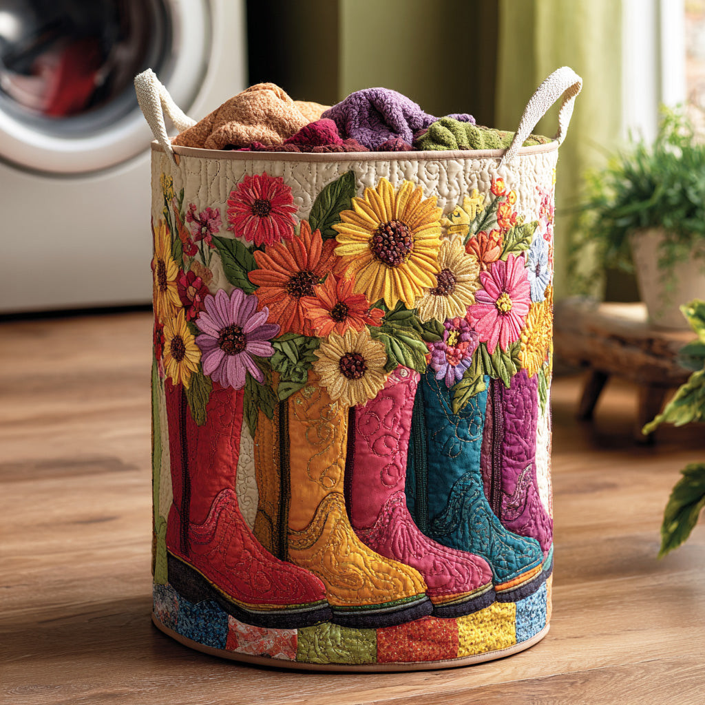 Flower Breeze Quilted Laundry Basket Floral Countryside Fabric Hamper Gift For Women