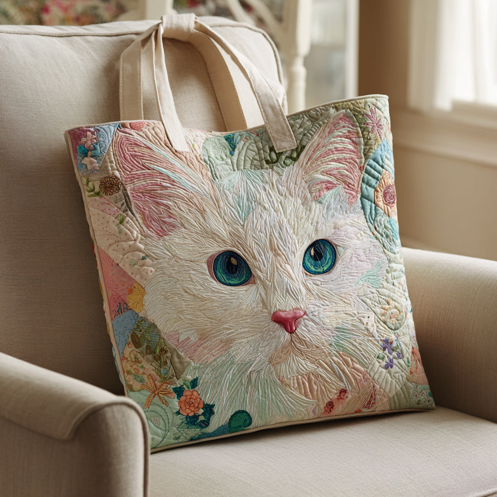 Flower Cat Gaze Quilted Tote Bag Best Mom Tote Bag Awesome Gifts For Cat Lovers