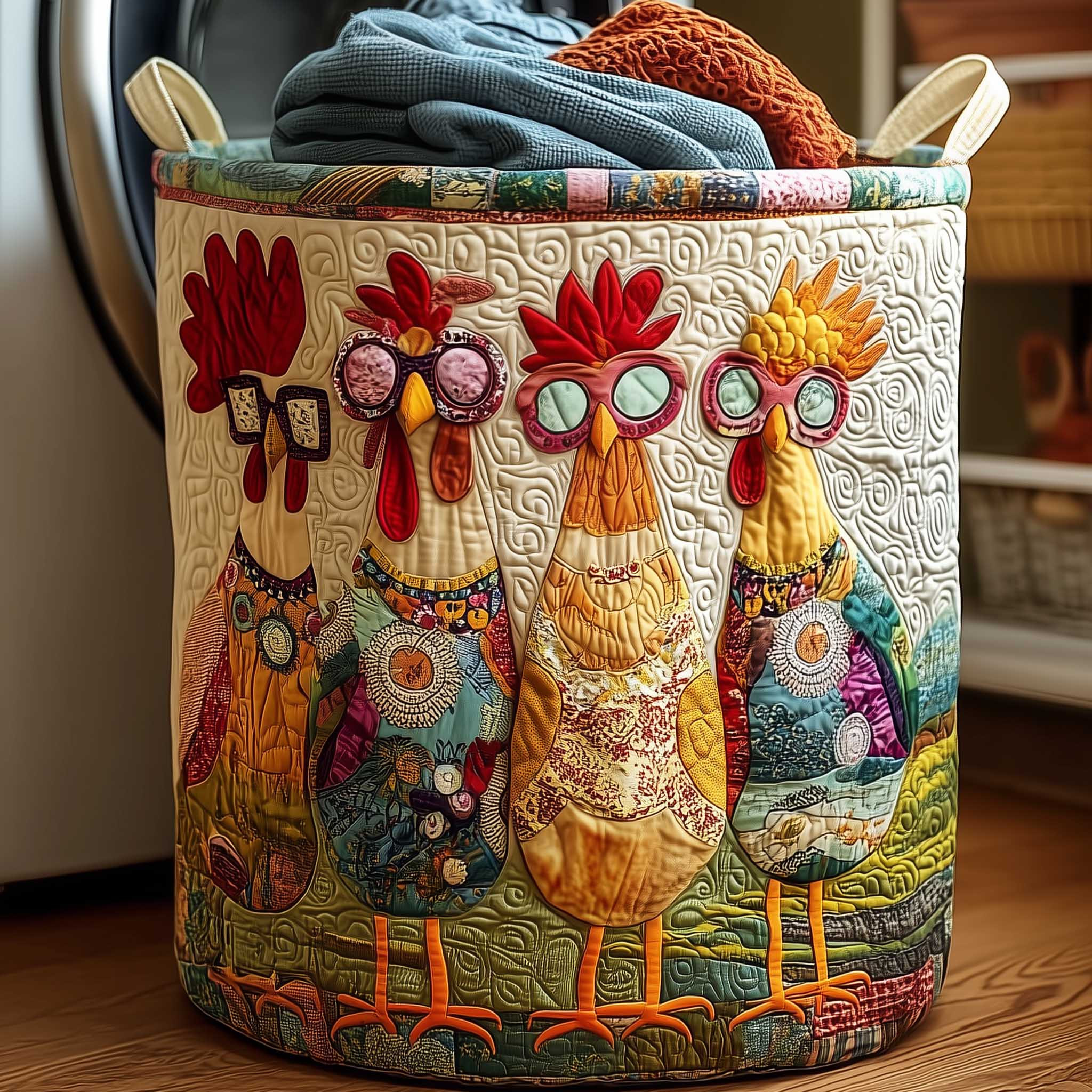 Flower Crown Chickens Laundry Basket Farm Chicken Clothes Hamper Mother's Day Gift