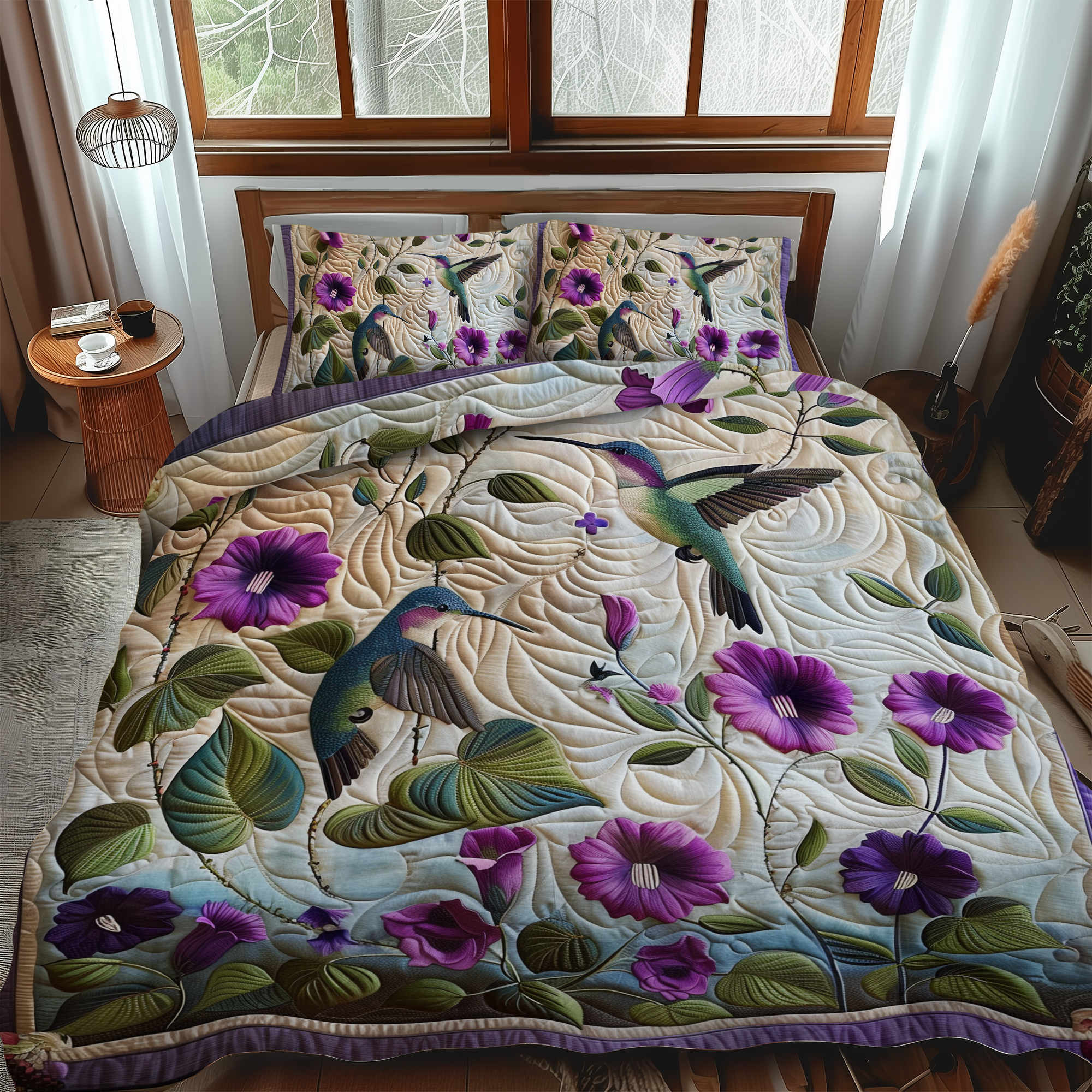 Flower Dance Quilted Bedding Set Unusual Bed Sheets Awesome Gifts For Hummingbird Lovers