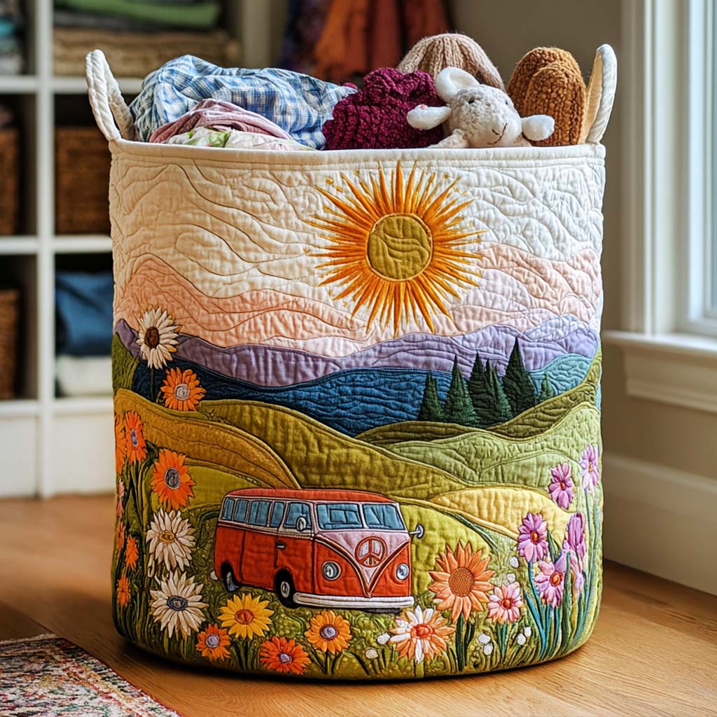 Flower Fields Quilted Laundry Basket Foldable Hamper Camping Gifts Fathers Day