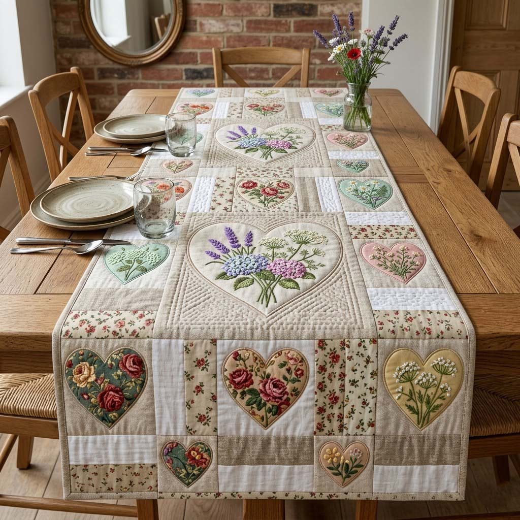 Flower Patchwork Quilted Table Runner Dining Room Centerpieces Gifts For Mother In Law