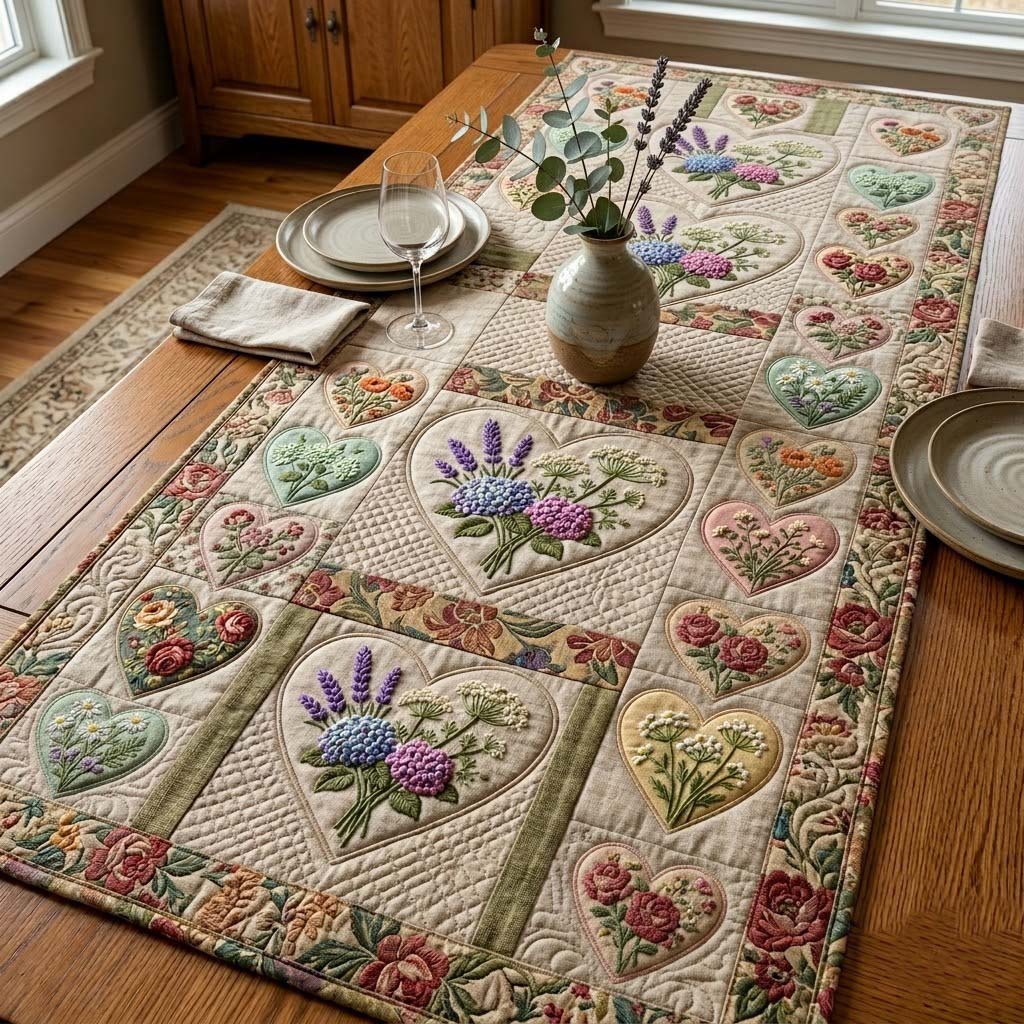 Flower Patchwork Quilted Table Runner Dining Table Table Runner Presents For Mom Birthday