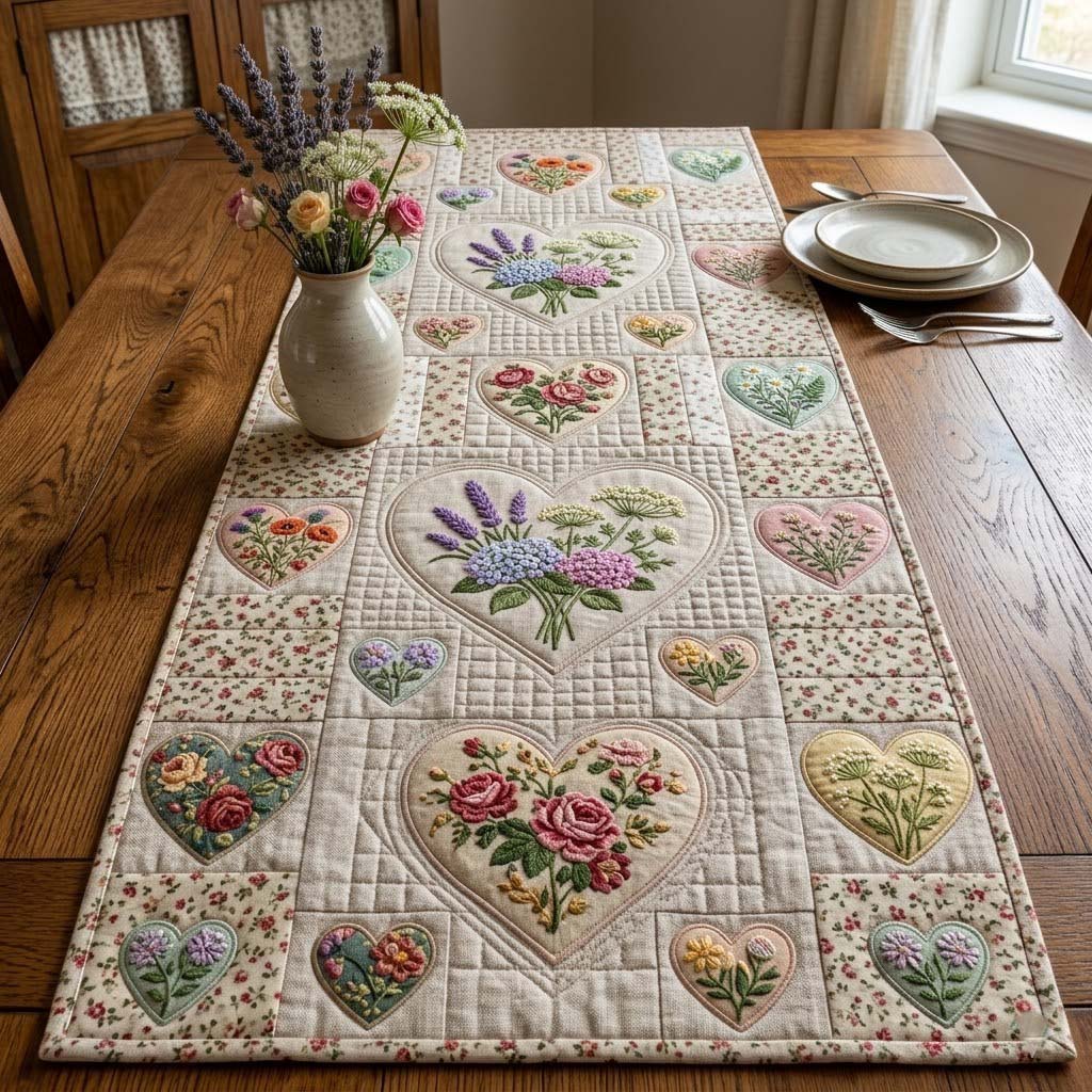 Flower Patchwork Quilted Table Runner Holiday Runner Dining Best Mothers Day Present