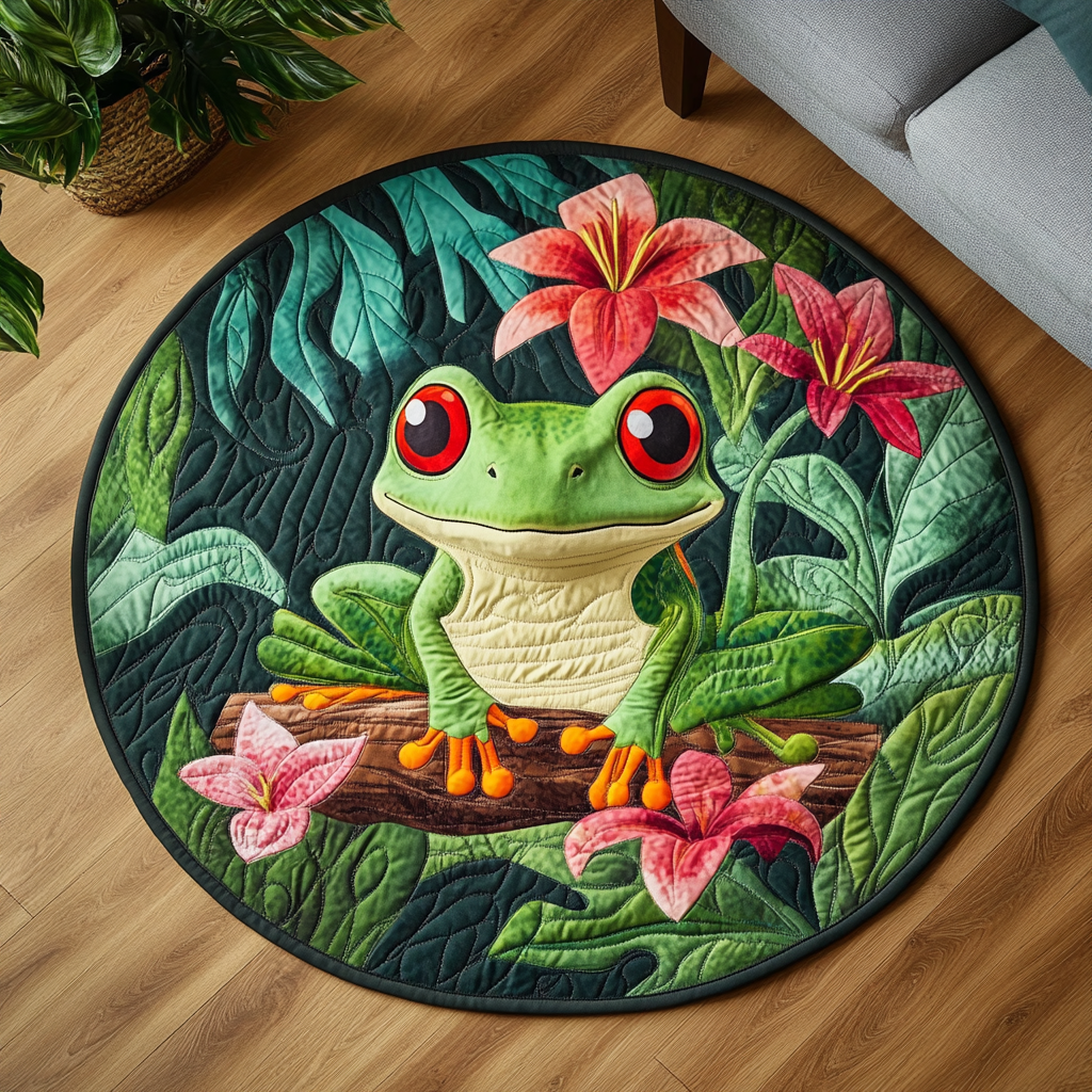 Flower Toad Quilted Round Mat Large Round Rugs For Living Room Mother's Day Gifts For Daughter In Law