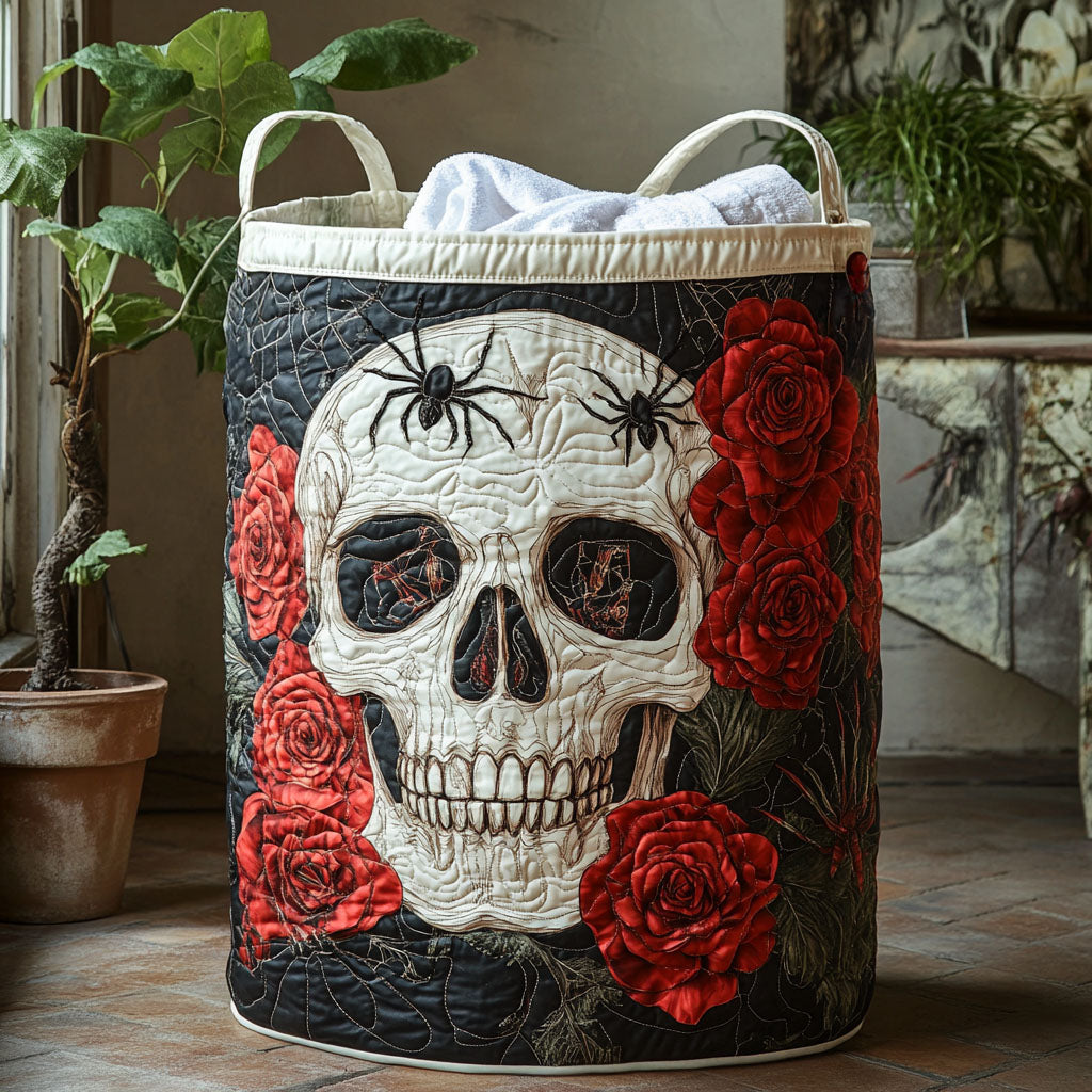 Flowers for the Gone Quilted Laundry Basket Modern Clothes Hamper Gifts For Dia De Los Muertos