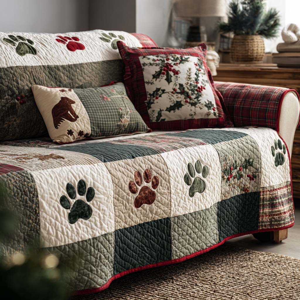 Fluffy Paws Quilted Sofa Cover Couch Cushion Covers Dog Dad Fathers Day Gifts