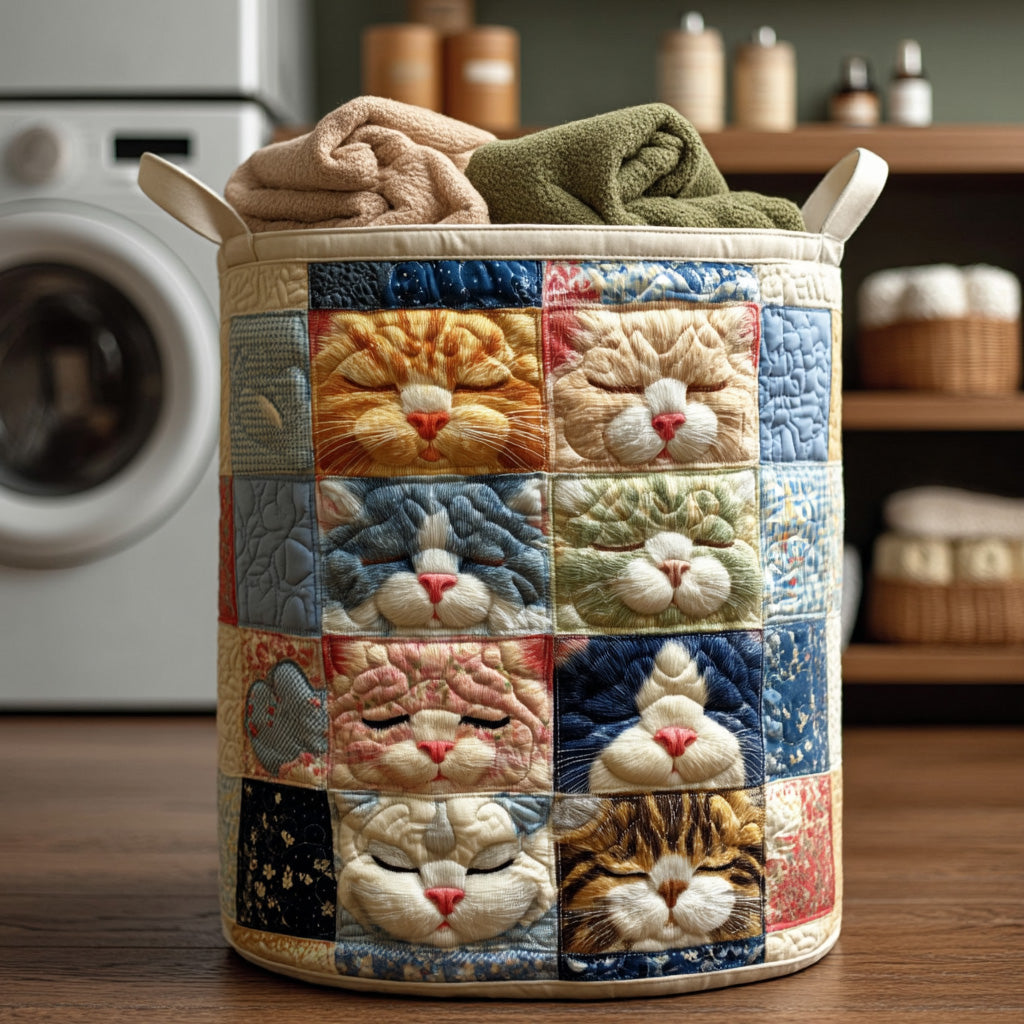 Fluffy Sleepy Cats Quilted Laundry Basket Laundry Hamper Basket Items For Cat Lovers