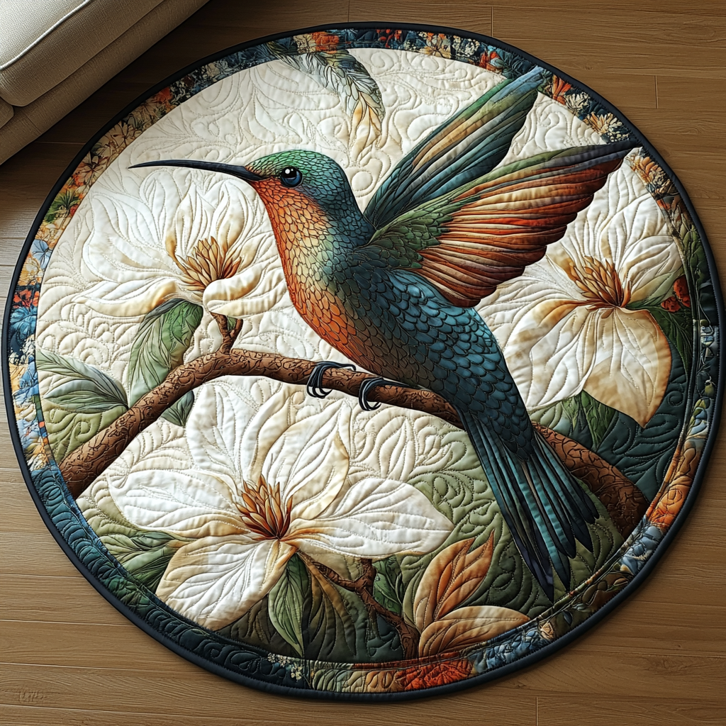 Fluttering Beauty Quilted Round Mat Round Area Rug Living Room Unique Hummingbird Gifts