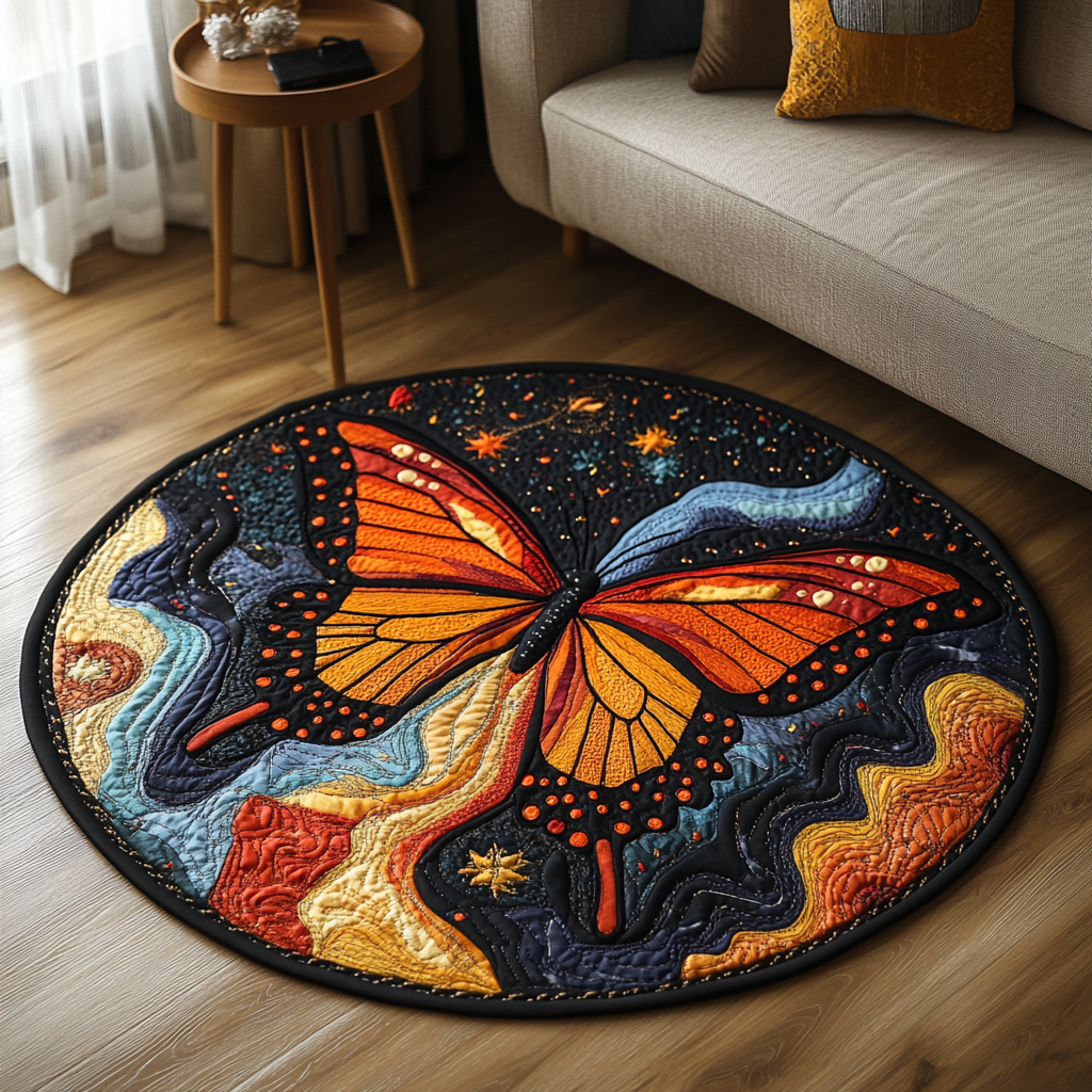 Fluttering Beauty Quilted Round Mat Round Rugs Indoor Present Ideas For Mom