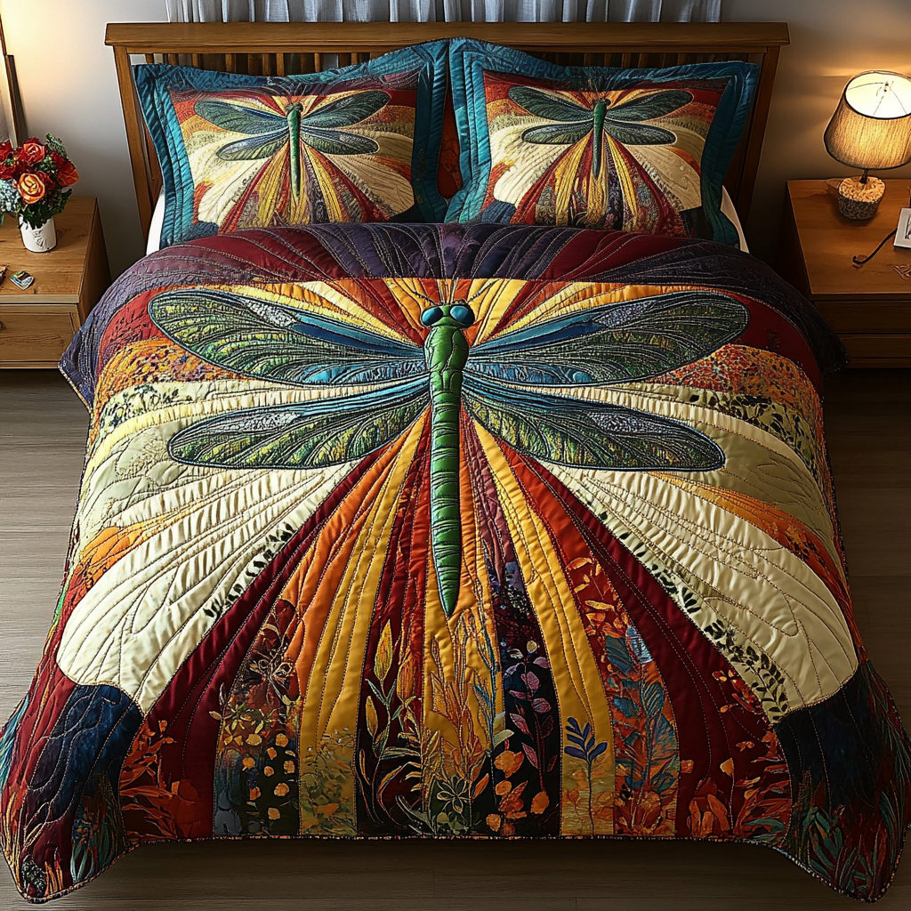Fluttering Grace Quilted Bedding Set Cute Bed Sheets For Teens Dragonfly Gift For Adults