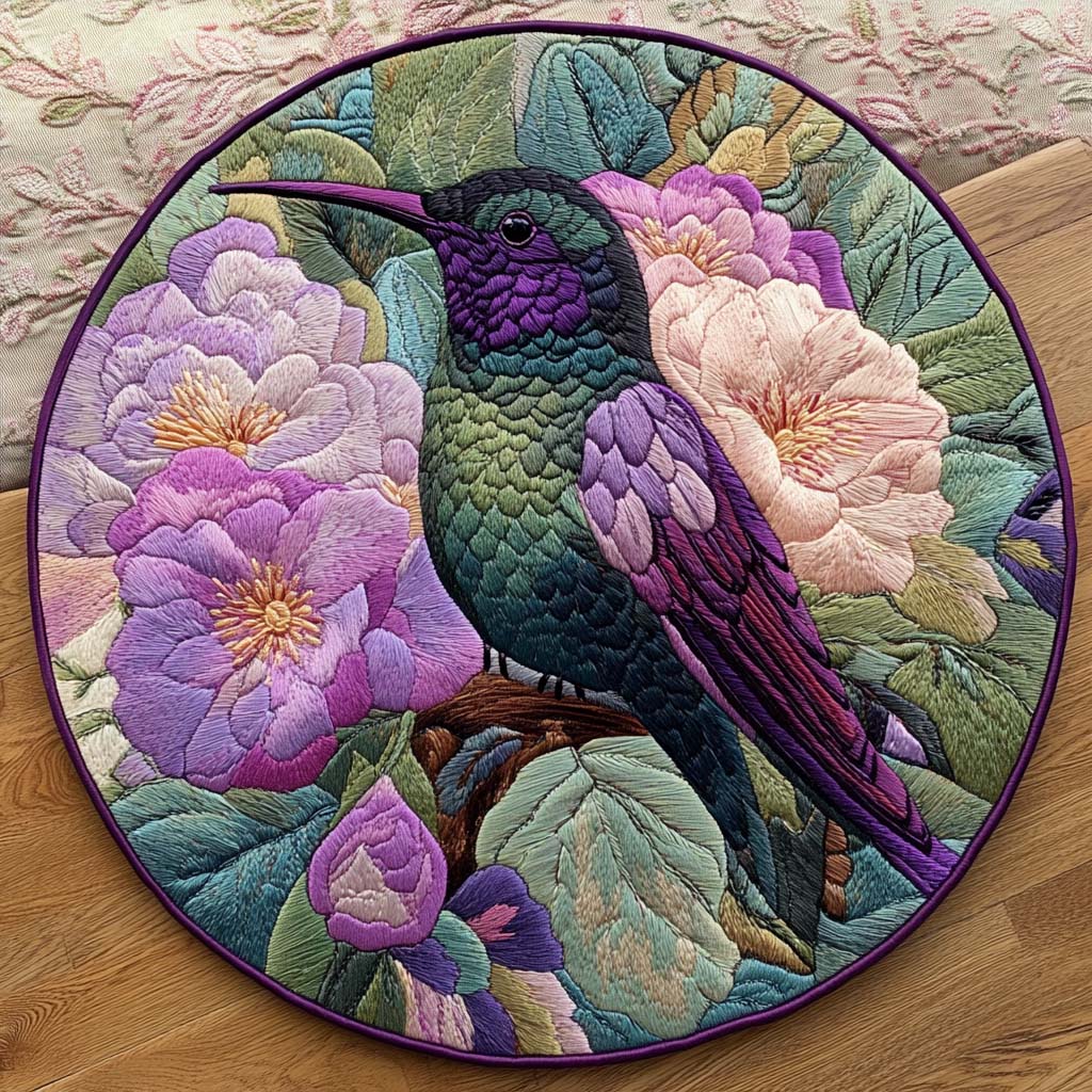 Fluttering Hummer Haven Quilted Round Mat Indoor Round Rugs Best Gift Ideas For Mom