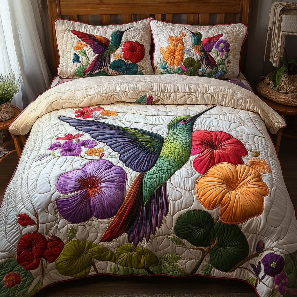 Fluttering Symphony Quilted Bedding Set Best King Bed Sheets Hummingbird Gifts For Grandma