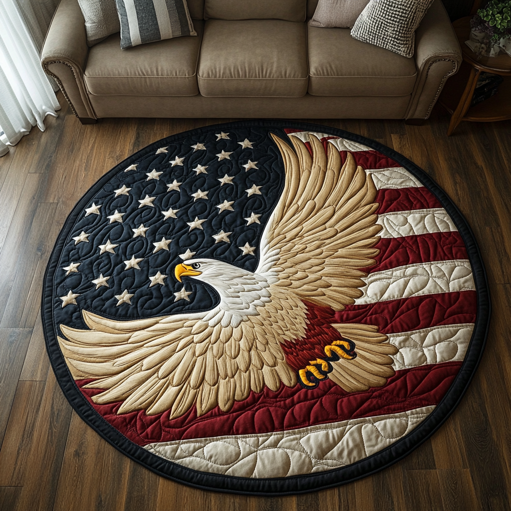 Flying Eagle Quilted Round Mat Round Carpet Rugs Patriotic Best Eagle Gifts
