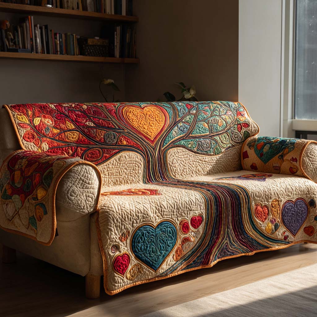 Folk Art Heart Quilted Sofa Cover Seat Covers For Couches Valentine Day Gift Idea