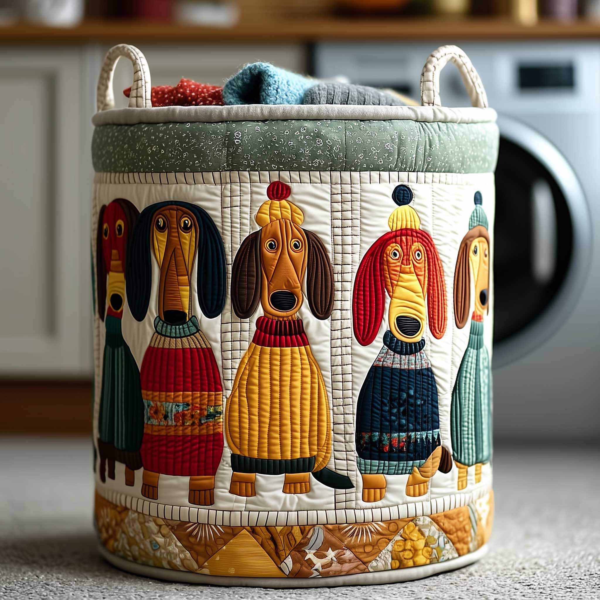 Folk Dogs Village Quilted Laundry Basket Laundry Room Decor Ideas Christmas Gifts