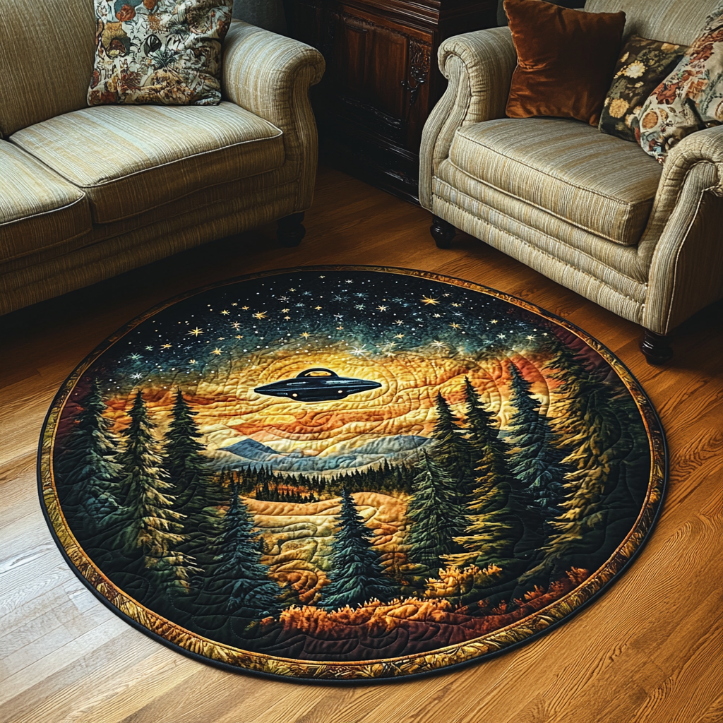 Forest Abduction Quilted Round Mat Small Round Carpet Rugs Mothers Day Gift For Daughter