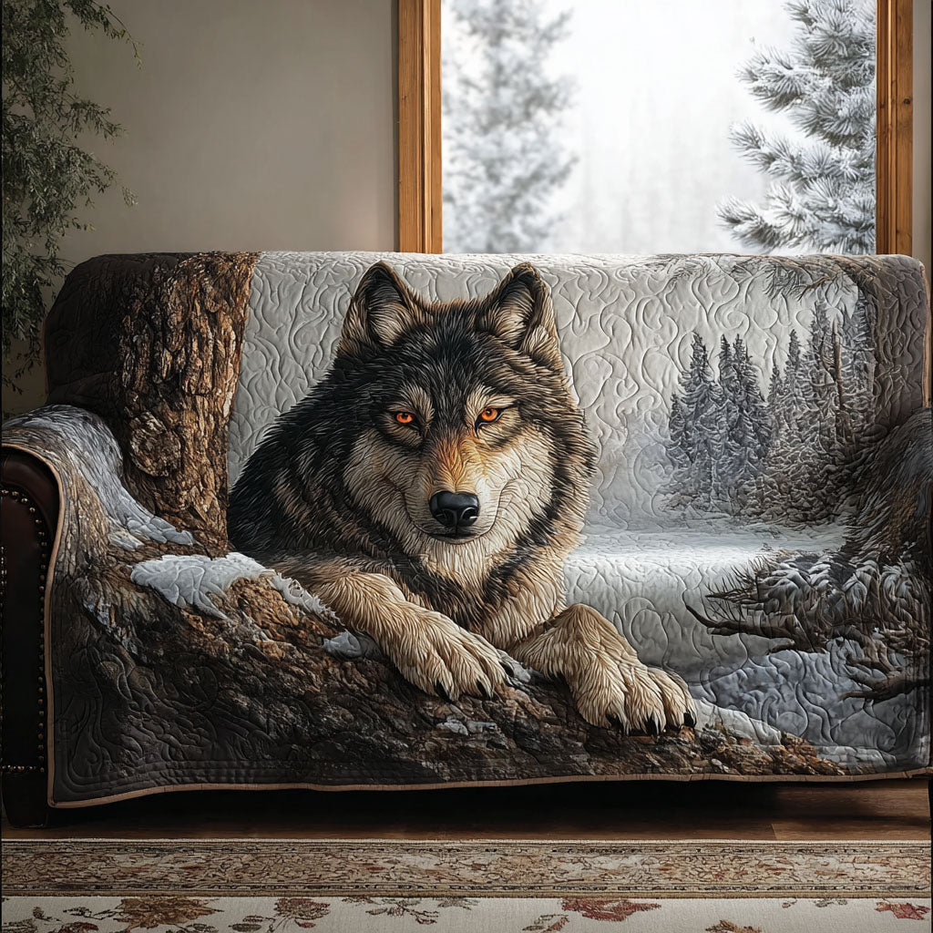 Forest Alpha Quilted Sofa Cover Living Room Decor Wolf Gifts For Him