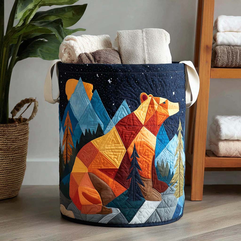 Forest Bear Quilted Laundry Basket Foldable Clothes Hamper Special Birthday Gifts For Dad