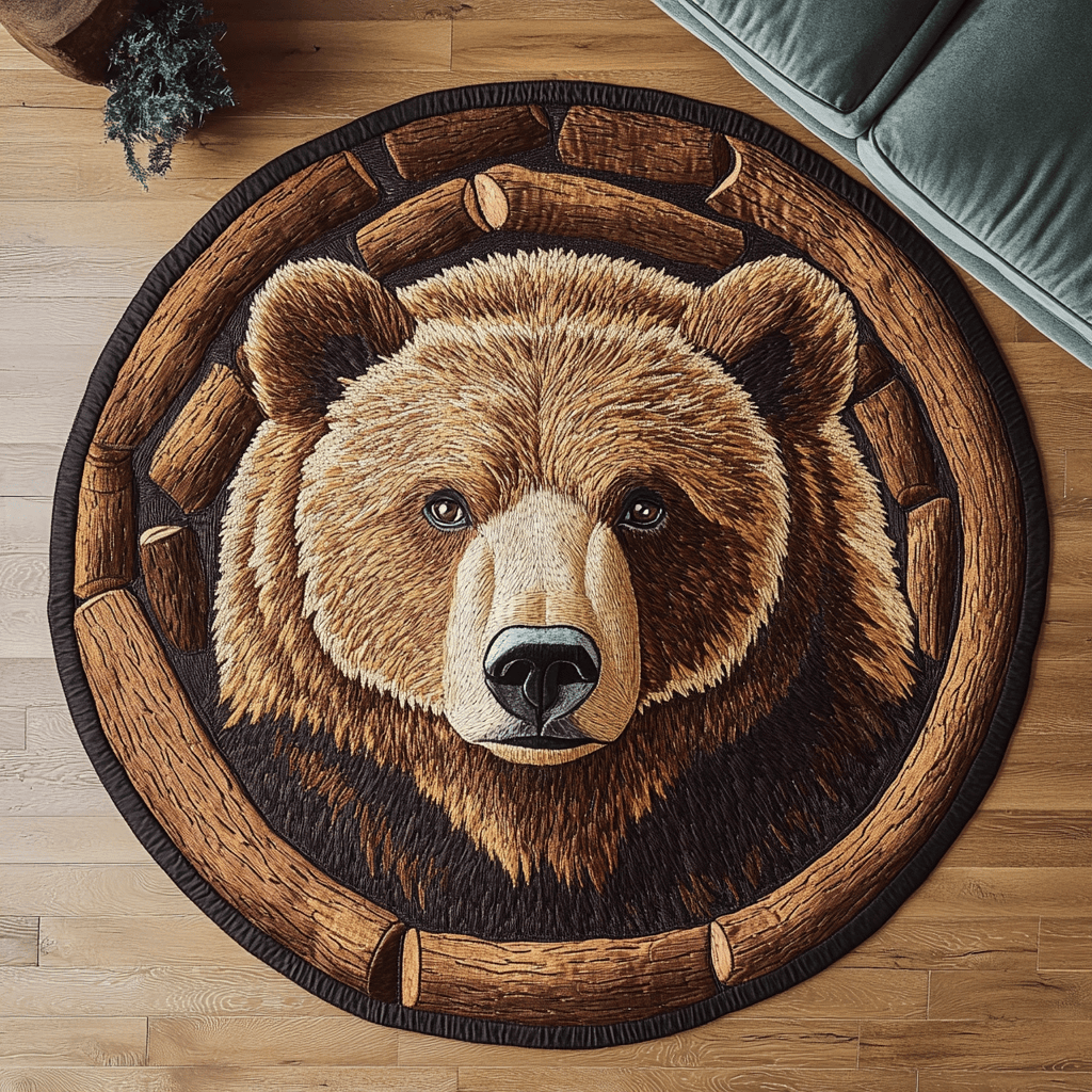 Forest Bear Quilted Round Mat Circle Rugs Small Sentimental Father's Day Gifts
