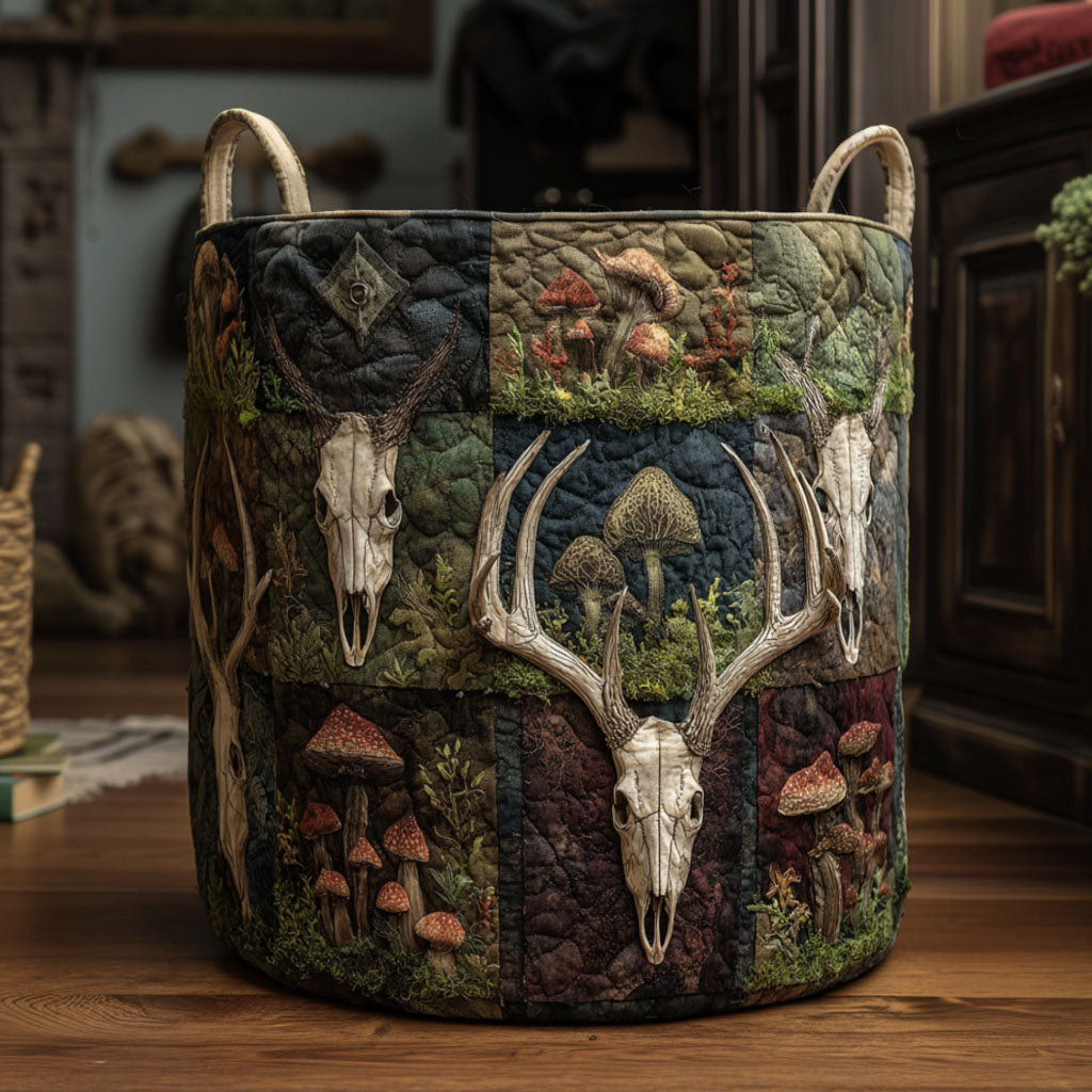 Forest Buck Quilted Laundry Basket Deer Skull Forest Washing Basket New Home Gift