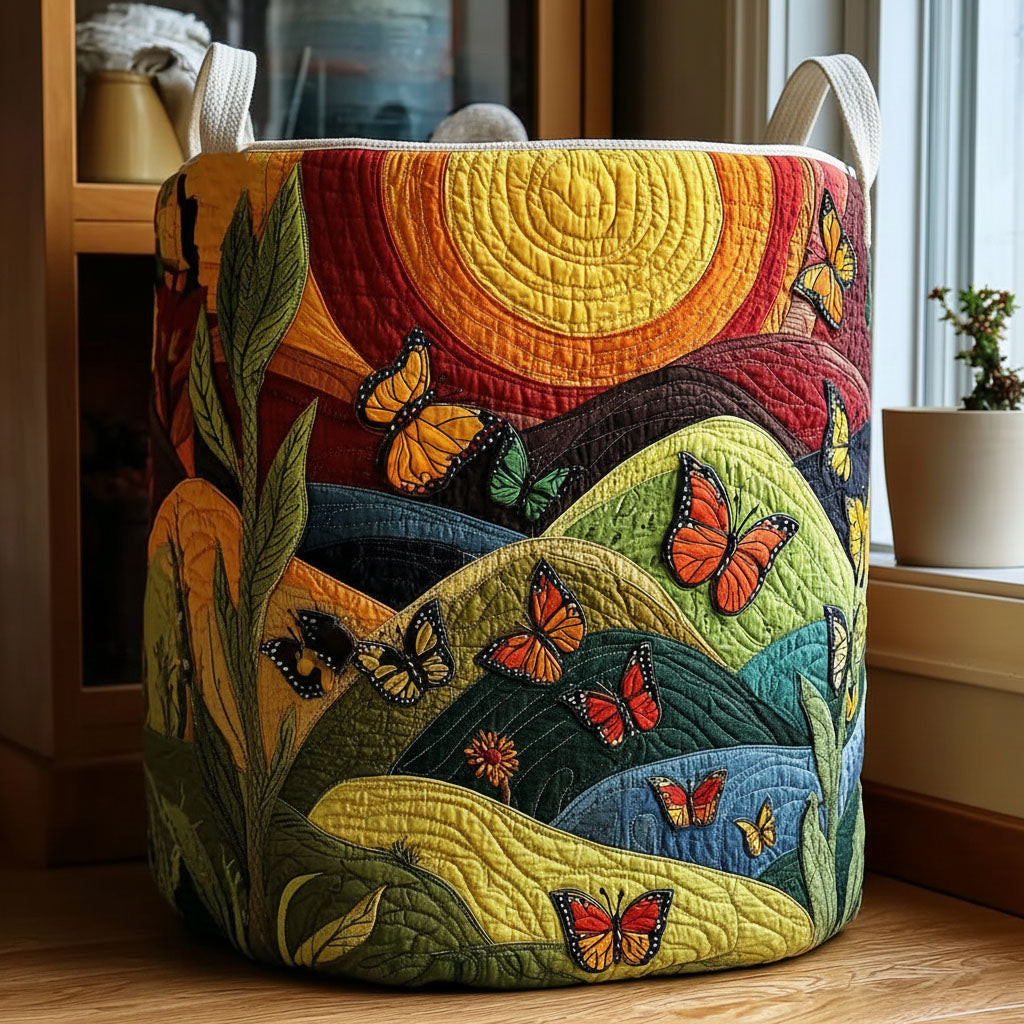Forest Butterfly Quilted Laundry Basket Colorful Butterfly Clothes Hamper Nature Lover Gift